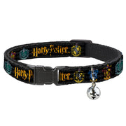Cat Collar Breakaway with Bell - HARRY POTTER Hufflepuff/Ravenclaw/Gryffindor/Slytherin Coat of Arms Black Breakaway Cat Collars Harry Potter