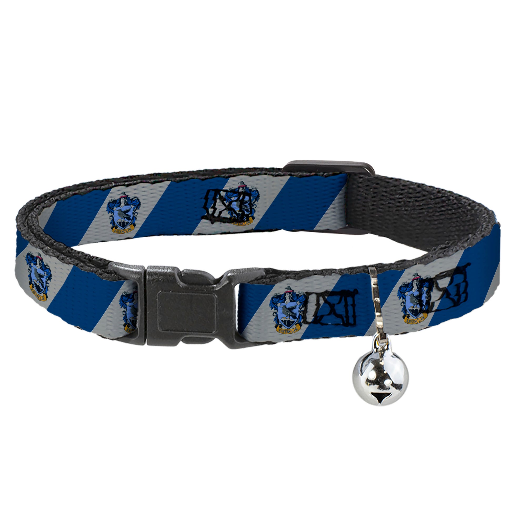 Cat Collar Breakaway with Bell - RAVENCLAW Crest Diagonal Stripe Gray/Blue Breakaway Cat Collars Harry Potter