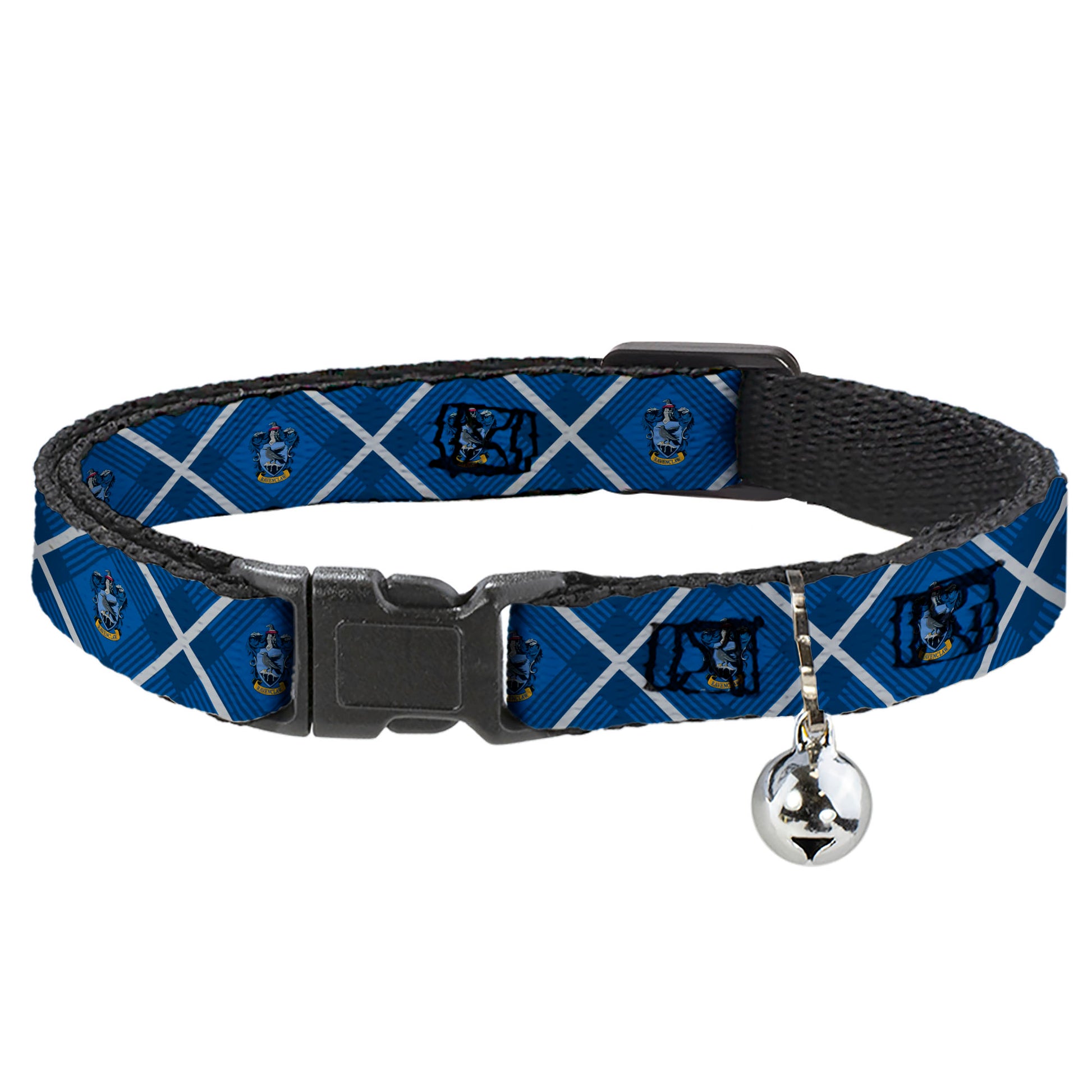 Cat Collar Breakaway with Bell - Harry Potter Ravenclaw Crest Plaid Blues/Gray Breakaway Cat Collars Harry Potter