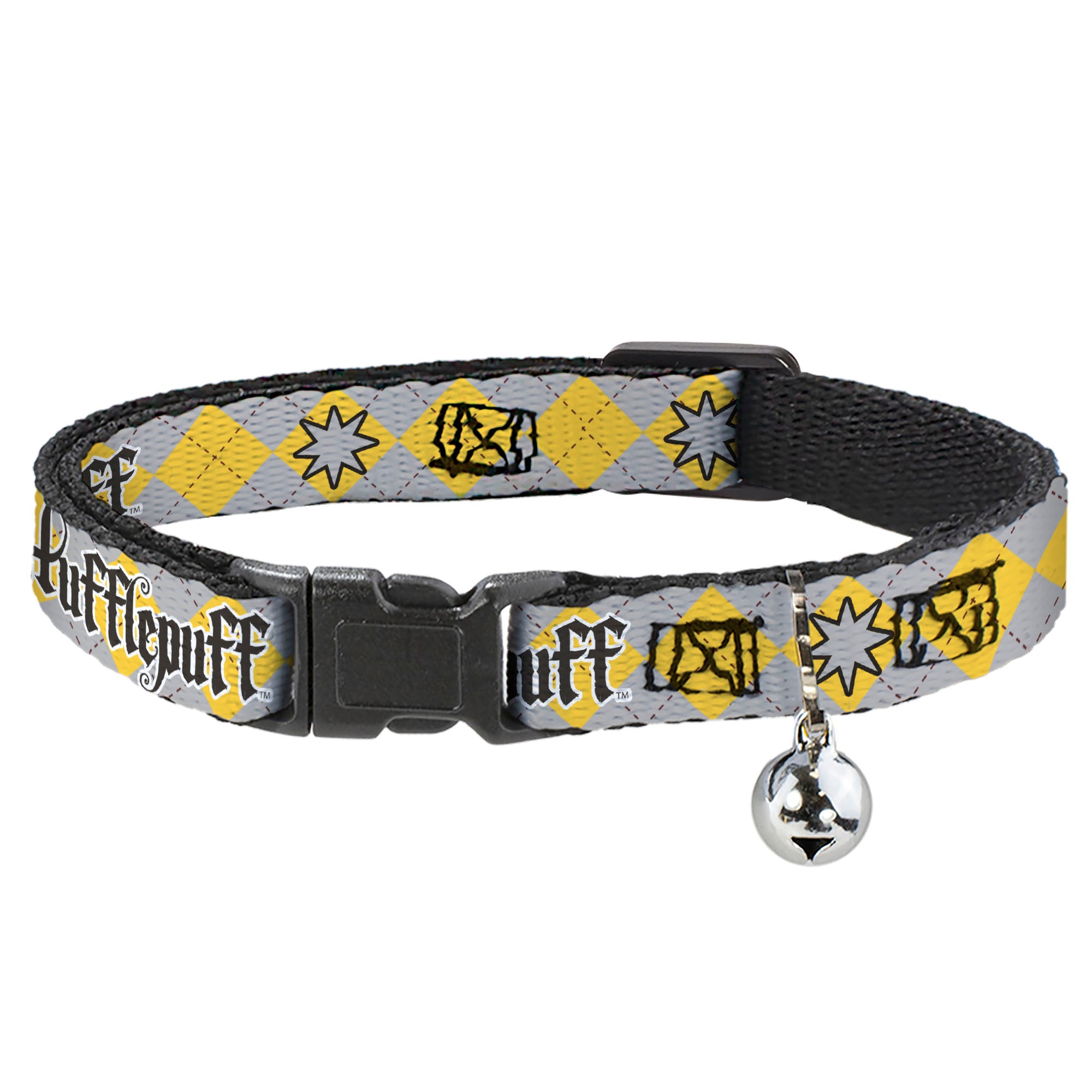 Breakaway Cat Collar with Bell - Harry Potter HUFFLEPUFF/Stars Argyle Plaid Gray/Gold/Browns Breakaway Cat Collars Harry Potter