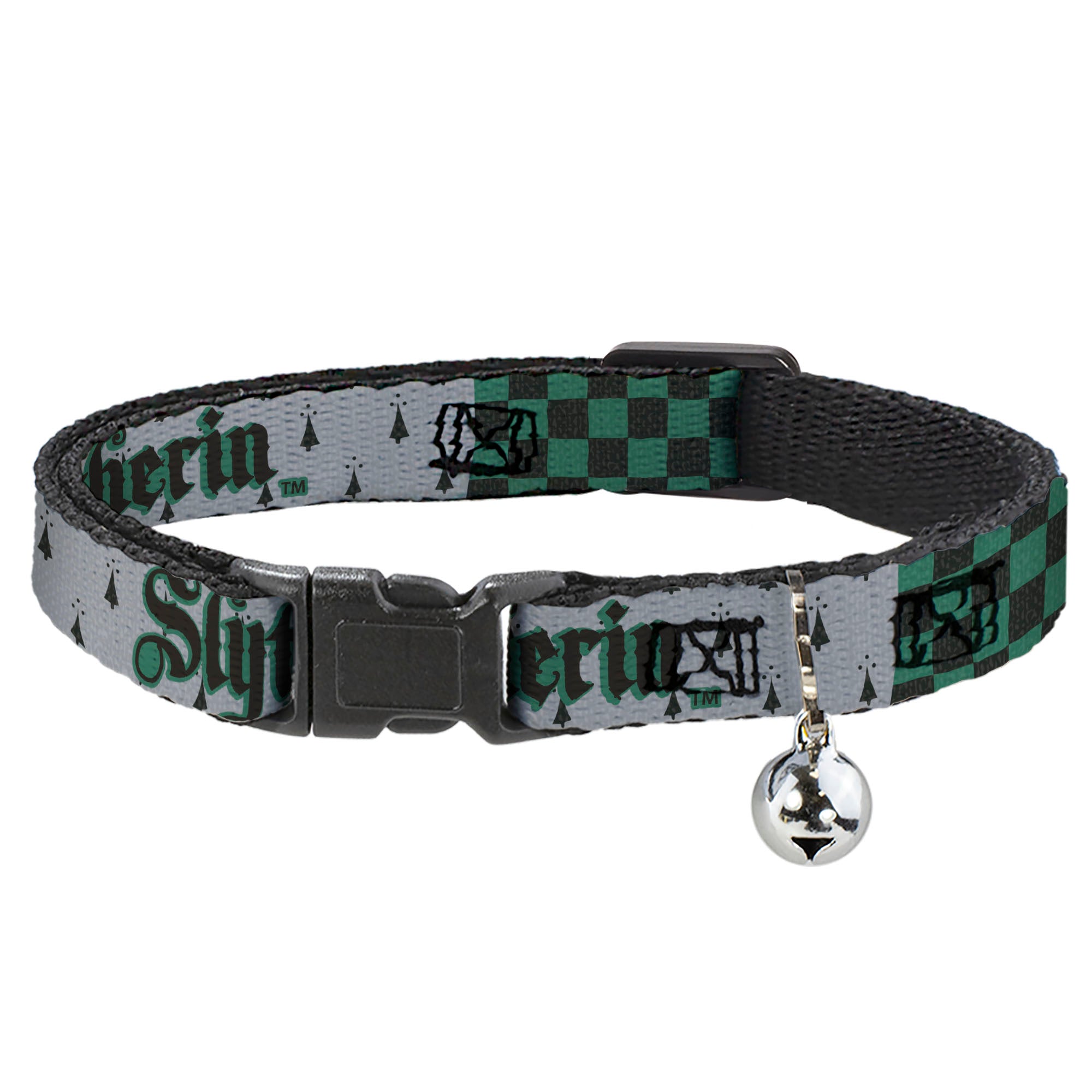 Breakaway Cat Collar with Bell - Harry Potter SLYTHERIN/Checker Blocks Grays/Greens Breakaway Cat Collars Harry Potter