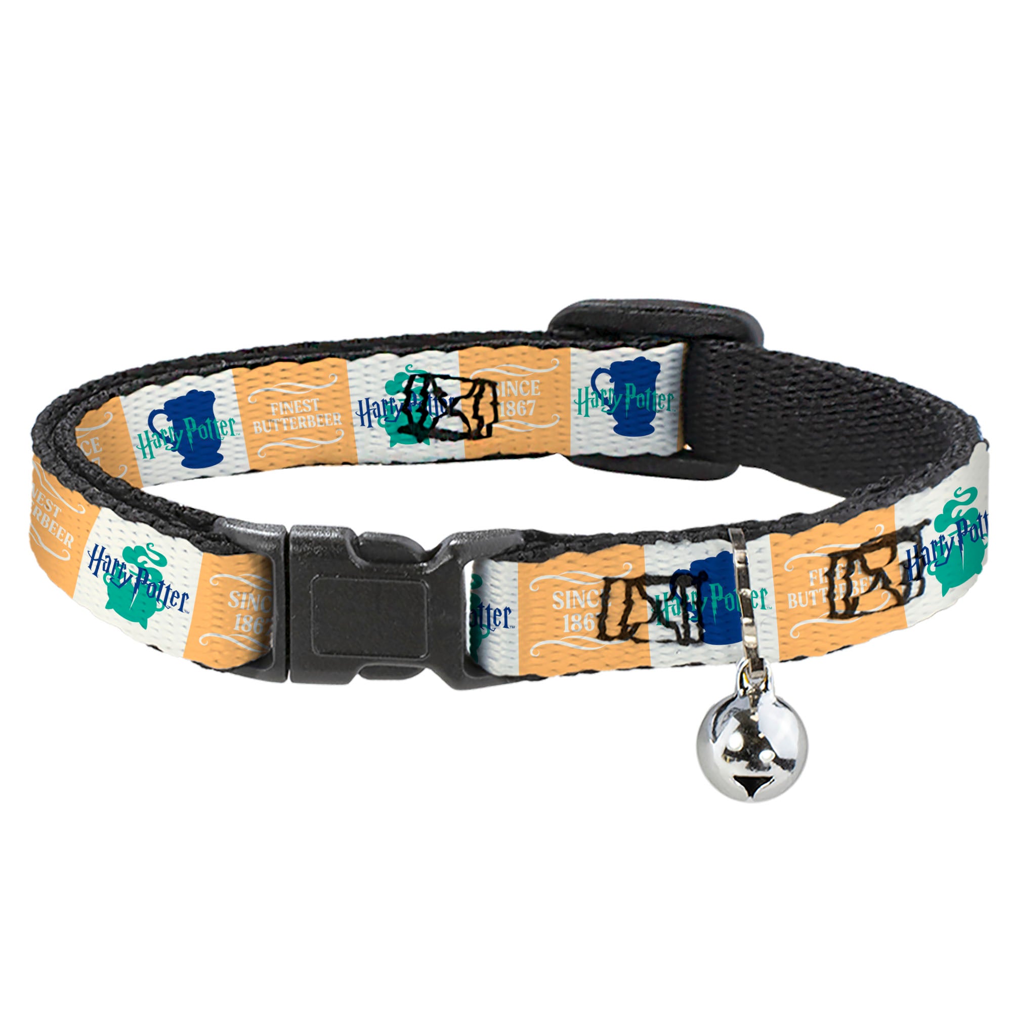Breakaway Cat Collar with Bell - Harry Potter FINEST BUTTERBEER SINCE 1867 Icon Blocks Yellow/White/Blues Breakaway Cat Collars Harry Potter