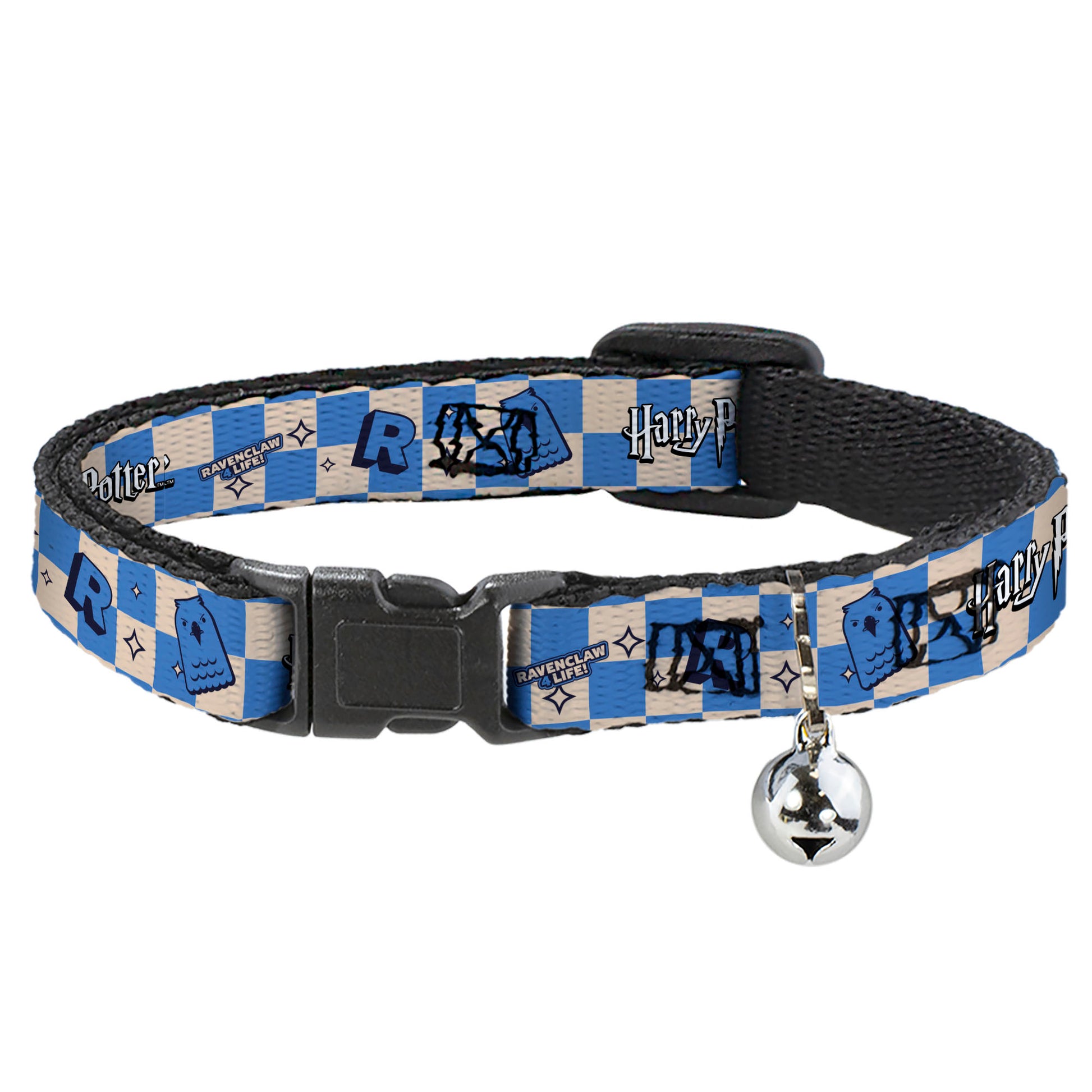 Breakaway Cat Collar with Bell - Harry Potter Ravenclaw Icons Checker White/Blue Breakaway Cat Collars Harry Potter