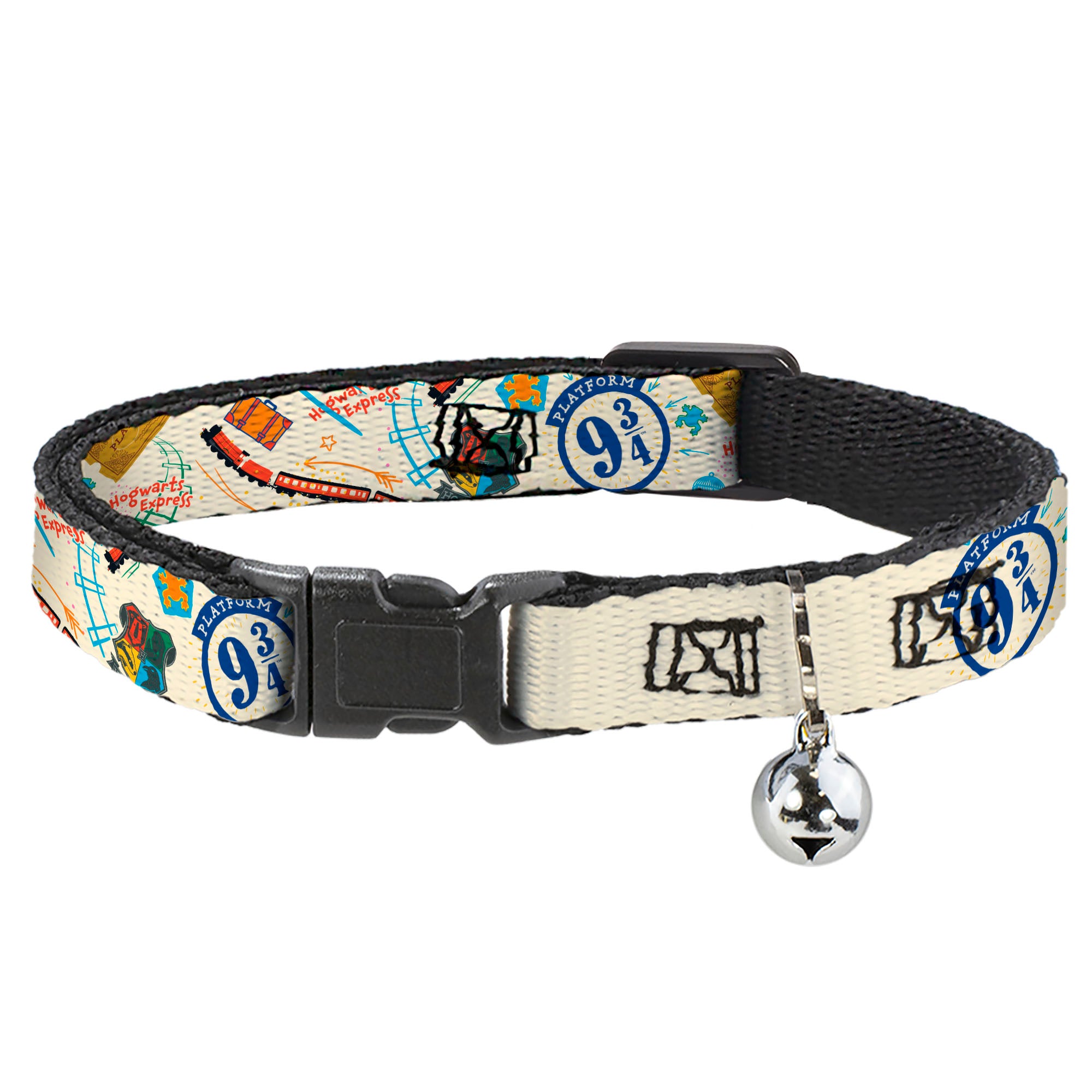 Breakaway Cat Collar with Bell - Harry Potter HOGWARTS EXPRESS Icons Collage Beige/Multi Color Breakaway Cat Collars Harry Potter