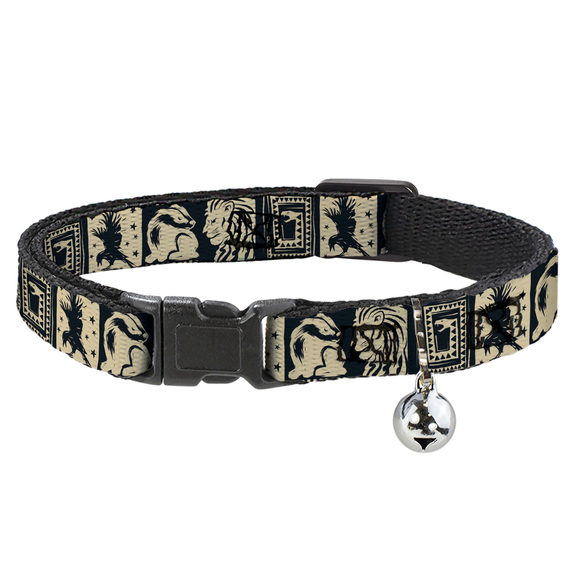 Breakaway Cat Collar with Bell - Harry Potter Hogwarts House Patch Blocks Tan/Black Breakaway Cat Collars Harry Potter