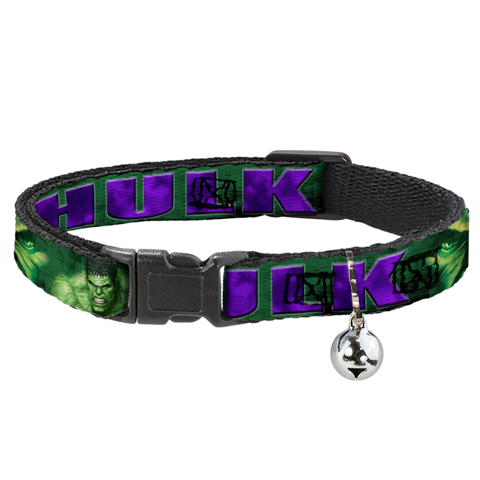 Cat Collar Breakaway - HULK Face CLOSE-UP Action Pose Greens Purples Breakaway Cat Collars Marvel Comics