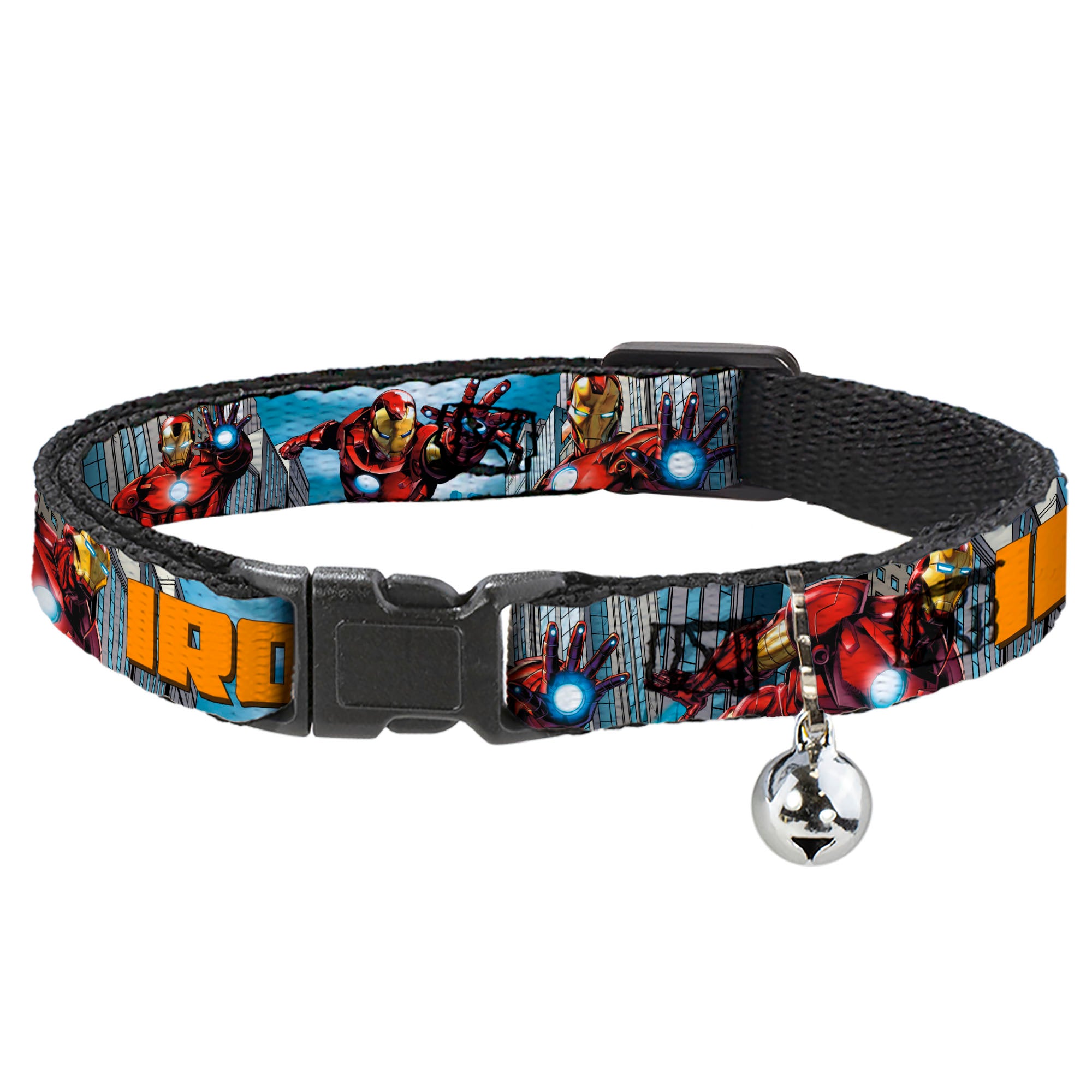 Cat Collar Breakaway - IRON MAN w Avengers Logo Cityscape Breakaway Cat Collars Marvel Comics