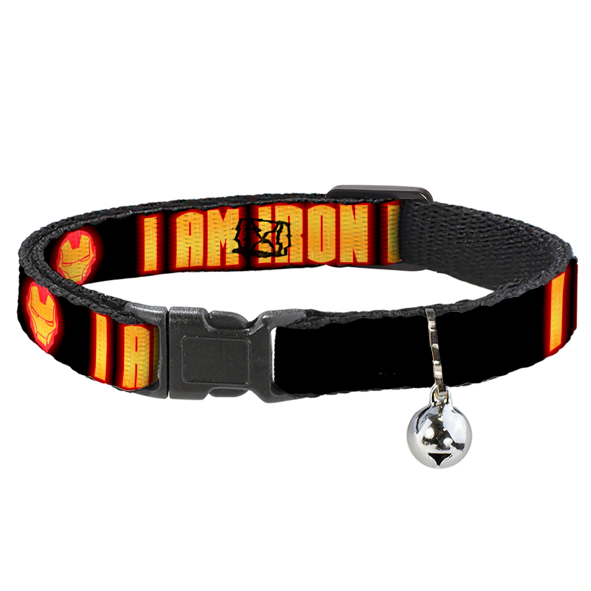 Cat Collar Breakaway - Iron Man Face I AM IRON MAN Black Yellow Glow Breakaway Cat Collars Marvel Comics