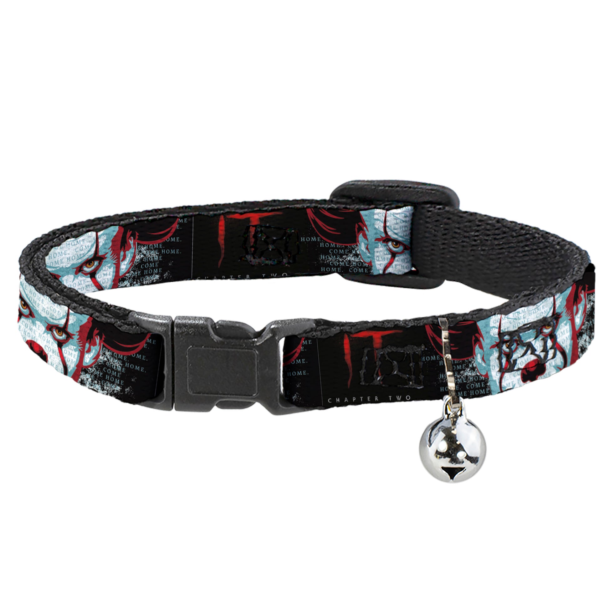 Breakaway Cat Collar with Bell - IT CHAPTER TWO Pennywise Face CLOSE-UP Black/Red/Blues Breakaway Cat Collars IT