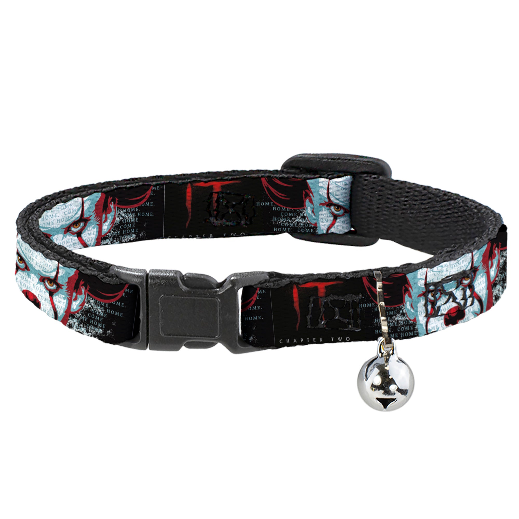 Breakaway Cat Collar with Bell - IT CHAPTER TWO Pennywise Face CLOSE-UP Black/Red/Blues Breakaway Cat Collars IT
