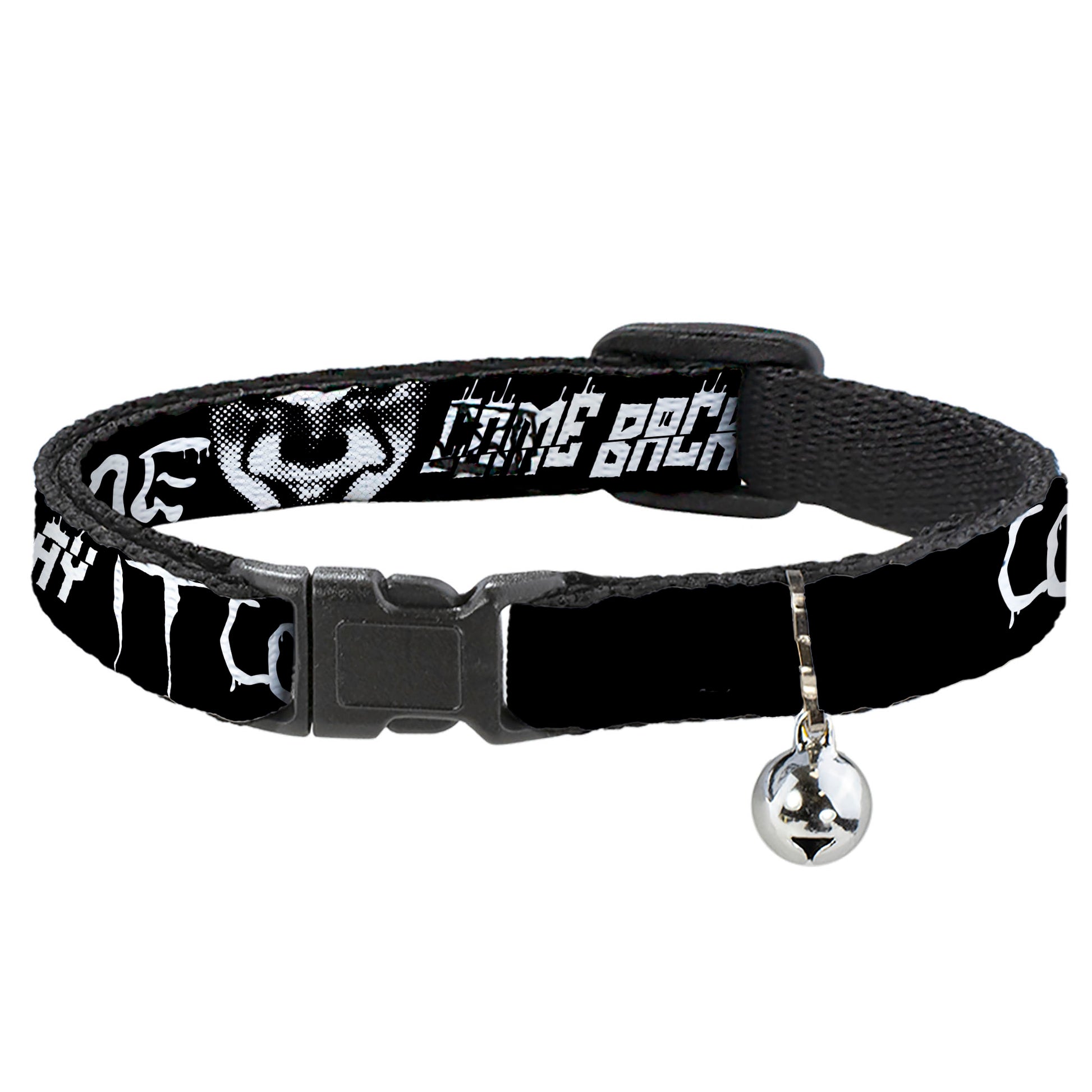 Breakaway Cat Collar with Bell - IT Pennywise Face Close-Up COME HOME-COME BACK AND PLAY Black/White Breakaway Cat Collars IT