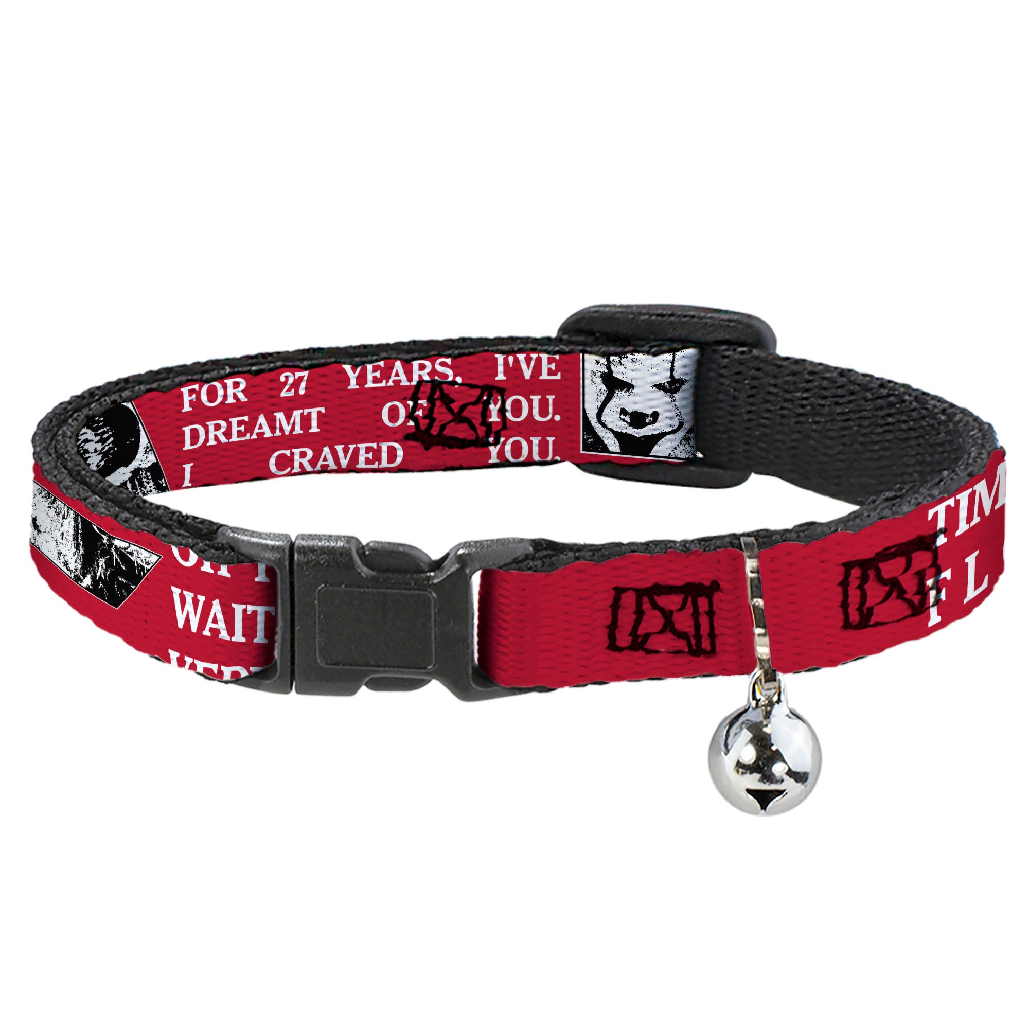 Breakaway Cat Collar with Bell - IT Pennywise Poses and Quotes Collage Red/White/Grays Breakaway Cat Collars IT