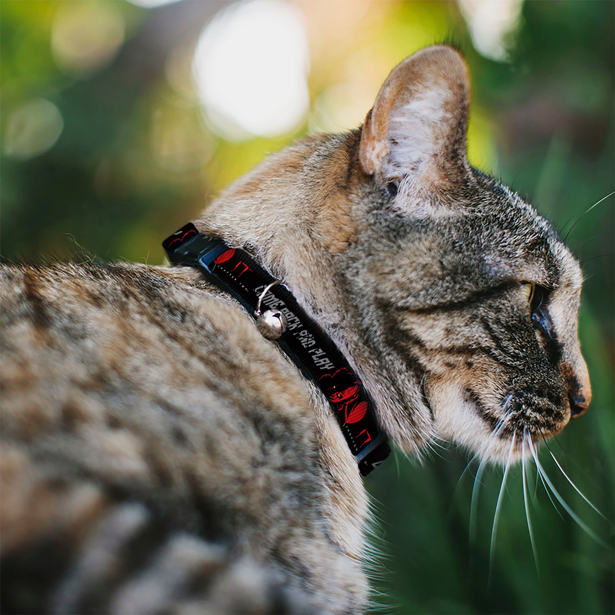 Breakaway Cat Collar with Bell - IT Pennywise Face COME BACK AND PLAY Black/Red/Gray Breakaway Cat Collars IT