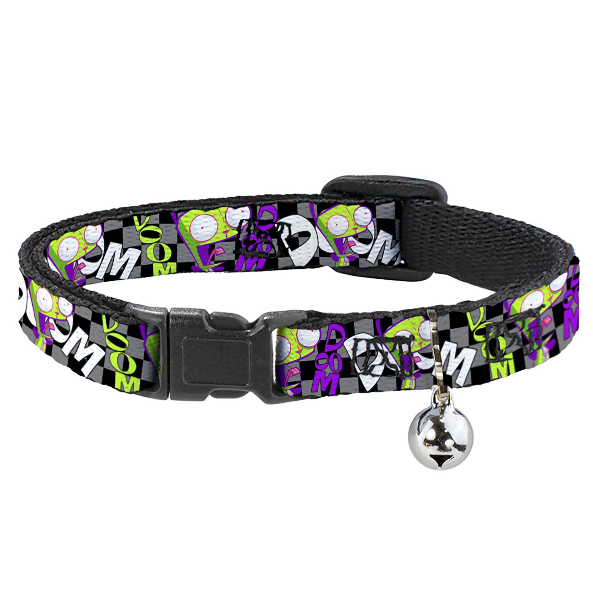 Breakaway Cat Collar with Bell - Invader Zim GIR DOOM Pose Checker Black/Gray Breakaway Cat Collars Invader Zim