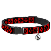 Cat Collar Breakaway - Harley Quinn Diamond Blocks Red Black Black Red Breakaway Cat Collars DC Comics