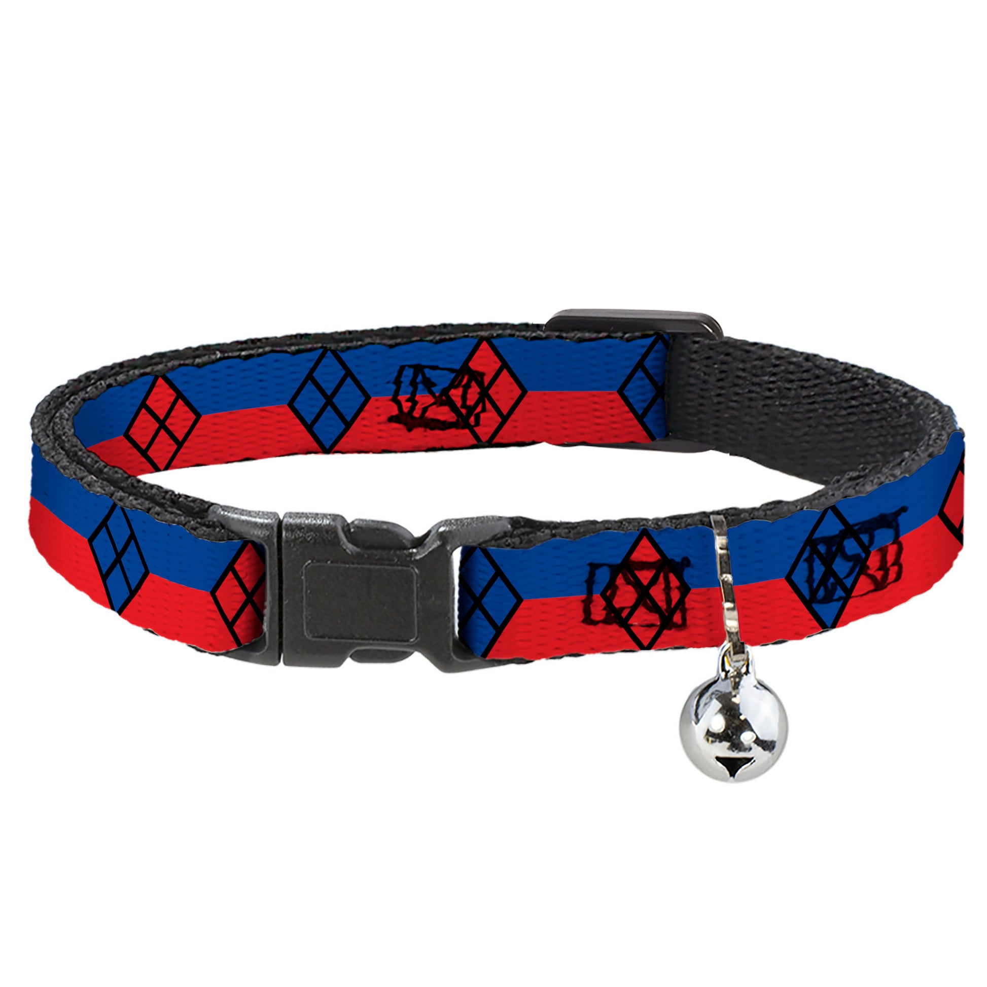 Cat Collar Breakaway - Harley Quinn Diamond Stripe Red Blue Breakaway Cat Collars DC Comics