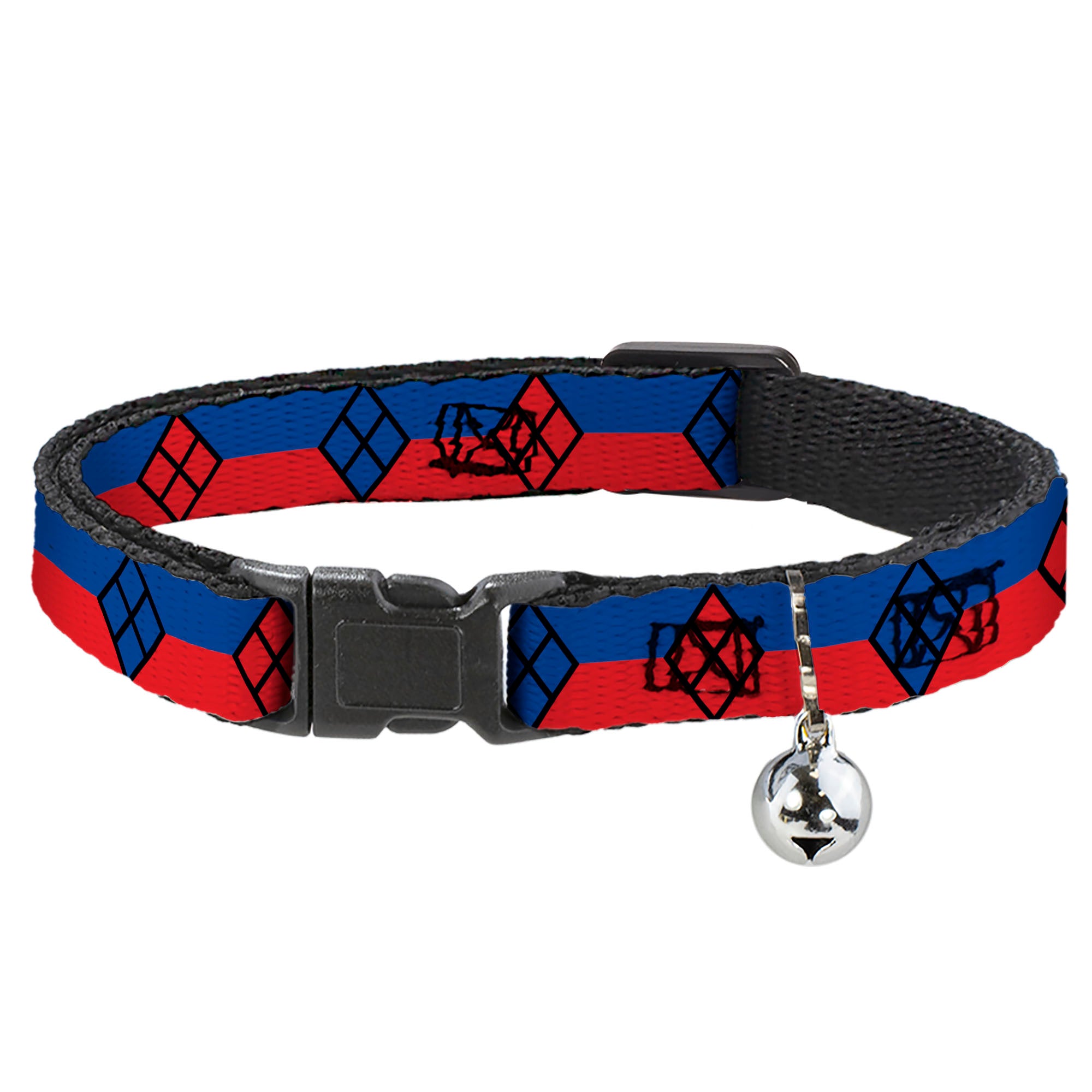 Cat Collar Breakaway - Harley Quinn Diamond Stripe Red Blue Breakaway Cat Collars DC Comics