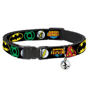 Cat Collar Breakaway - Justice League Superhero Logos CLOSE-UP Black Breakaway Cat Collars DC Comics