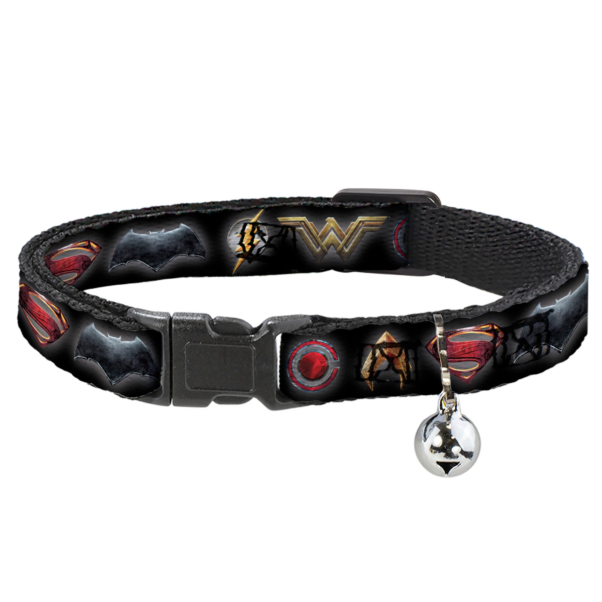 Cat Collar Breakaway - Justice League 2017 6-Superhero Icons Black Breakaway Cat Collars DC Comics