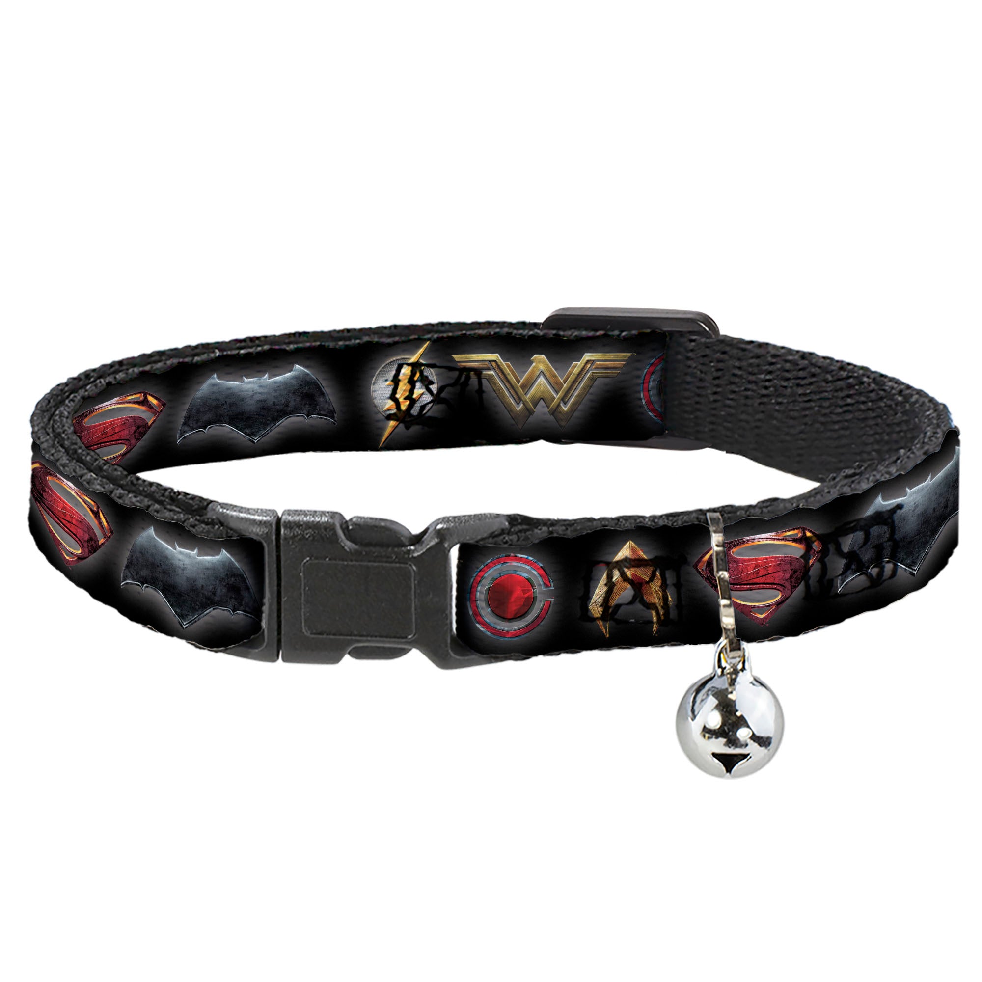 Cat Collar Breakaway - Justice League 2017 6-Superhero Icons Black Breakaway Cat Collars DC Comics