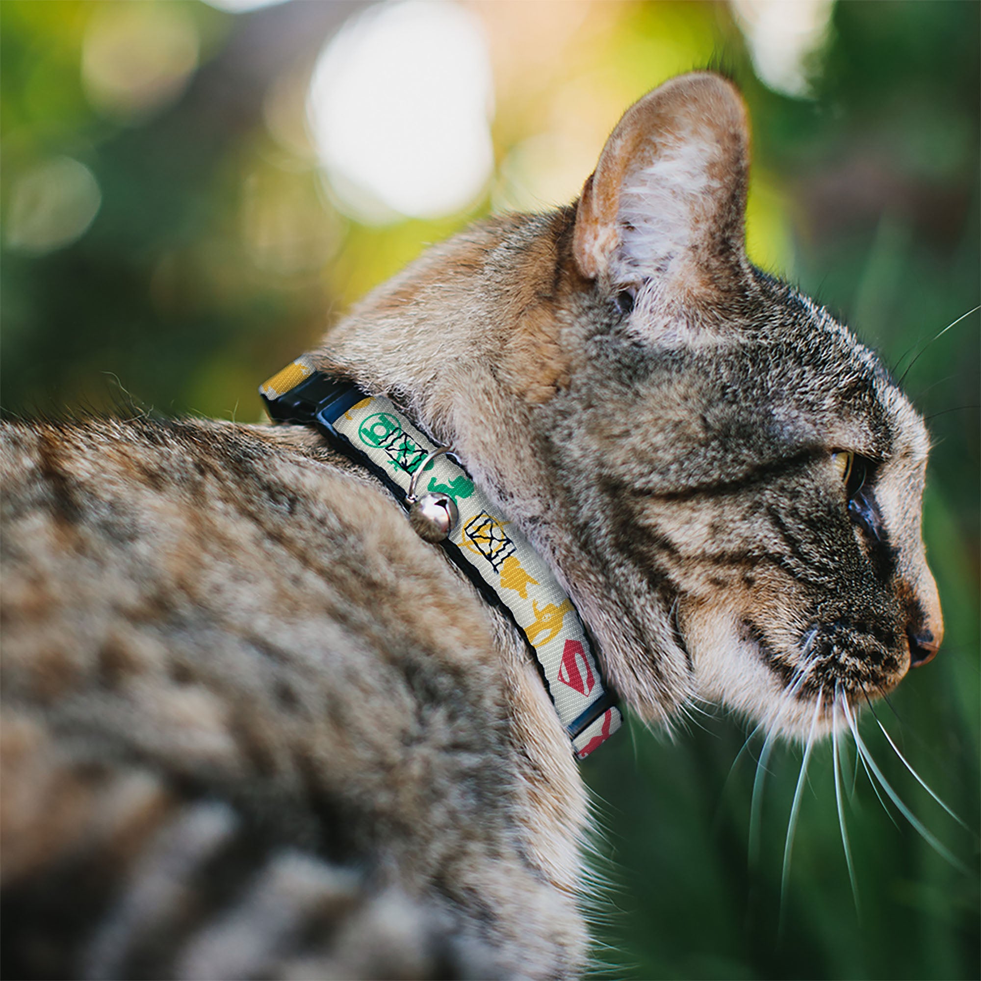Cat Collar Breakaway with Bell - DC League of Super-Pets Superhero with Pets and Logos Silhouette White Multi Color Breakaway Cat Collars DC Comics