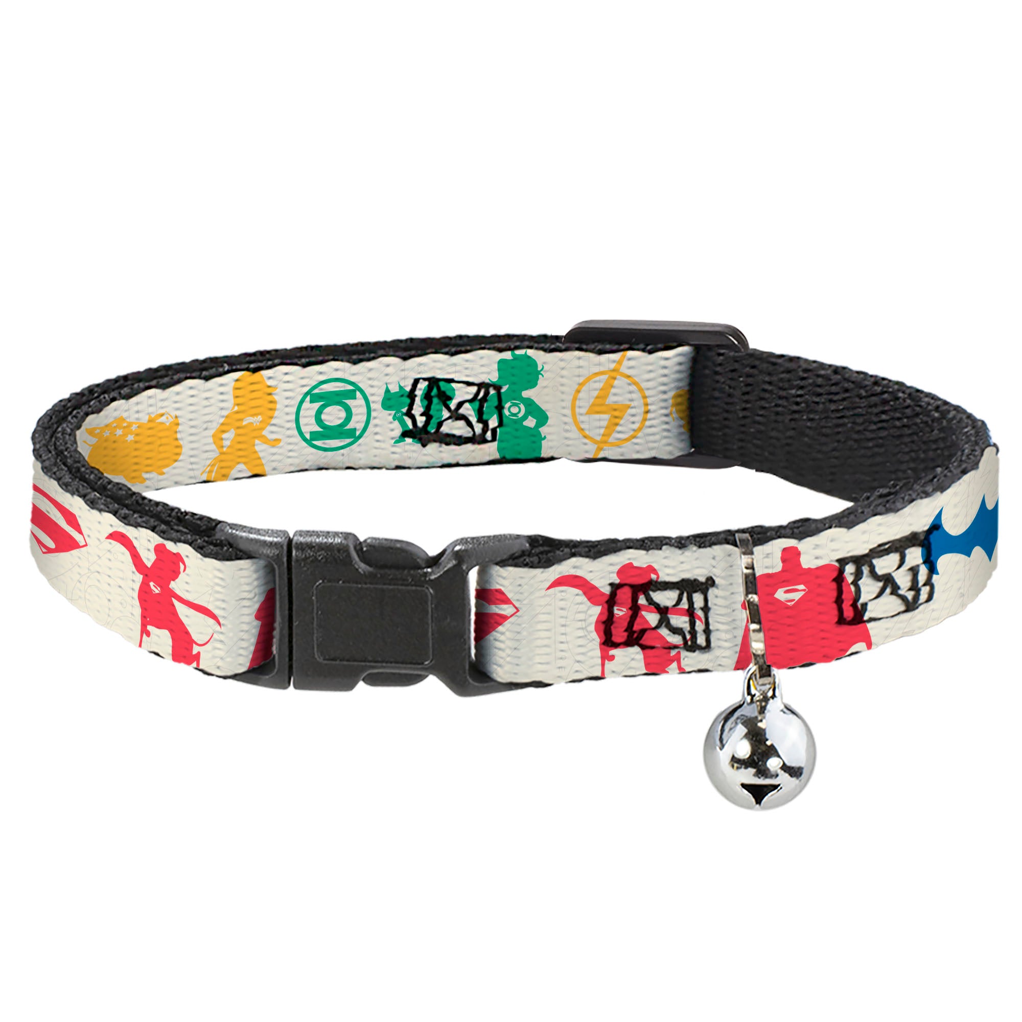 Cat Collar Breakaway with Bell - DC League of Super-Pets Superhero with Pets and Logos Silhouette White Multi Color Breakaway Cat Collars DC Comics