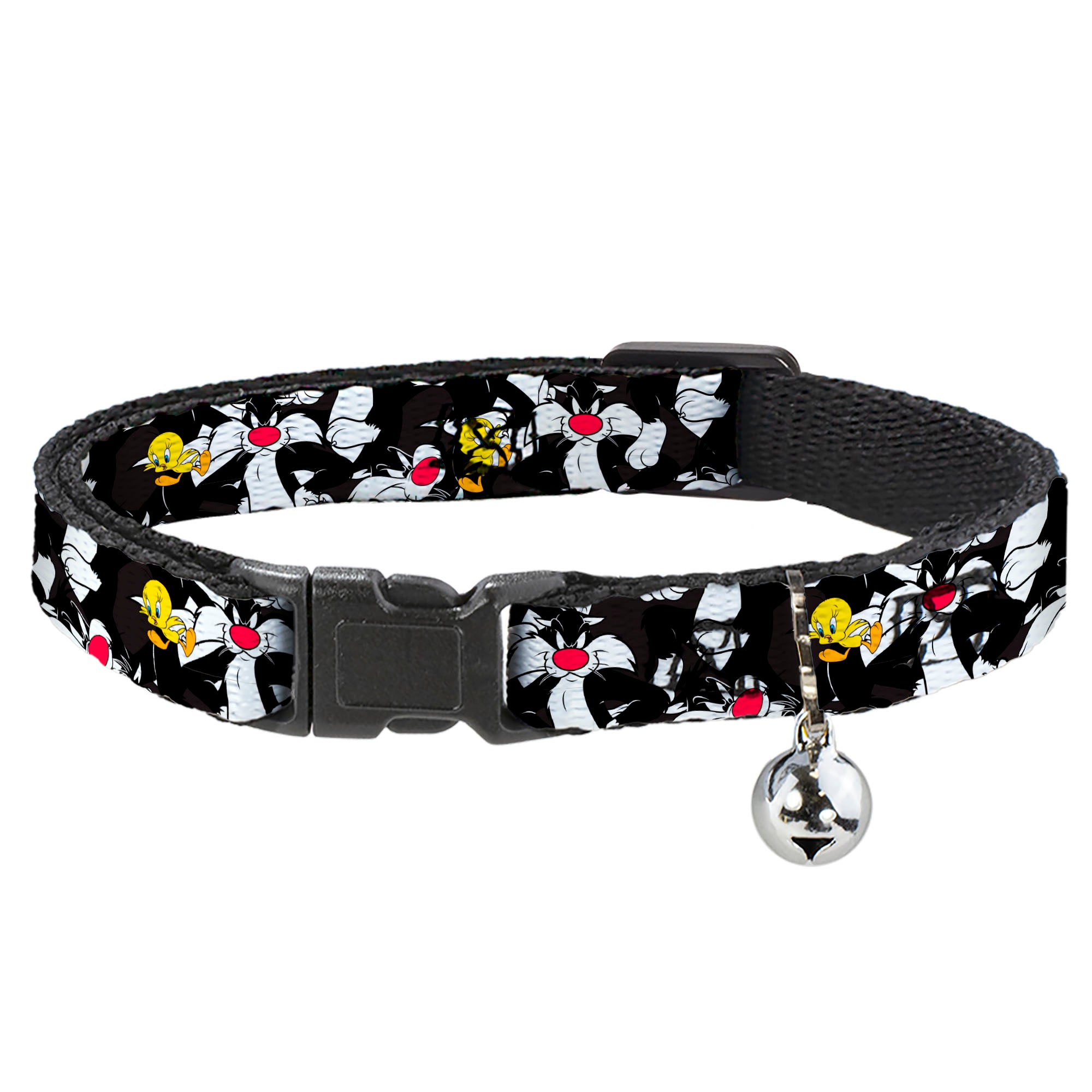 Cat Collar Breakaway - Sylvester and Tweety Poses Scattered Charcoal Breakaway Cat Collars Looney Tunes