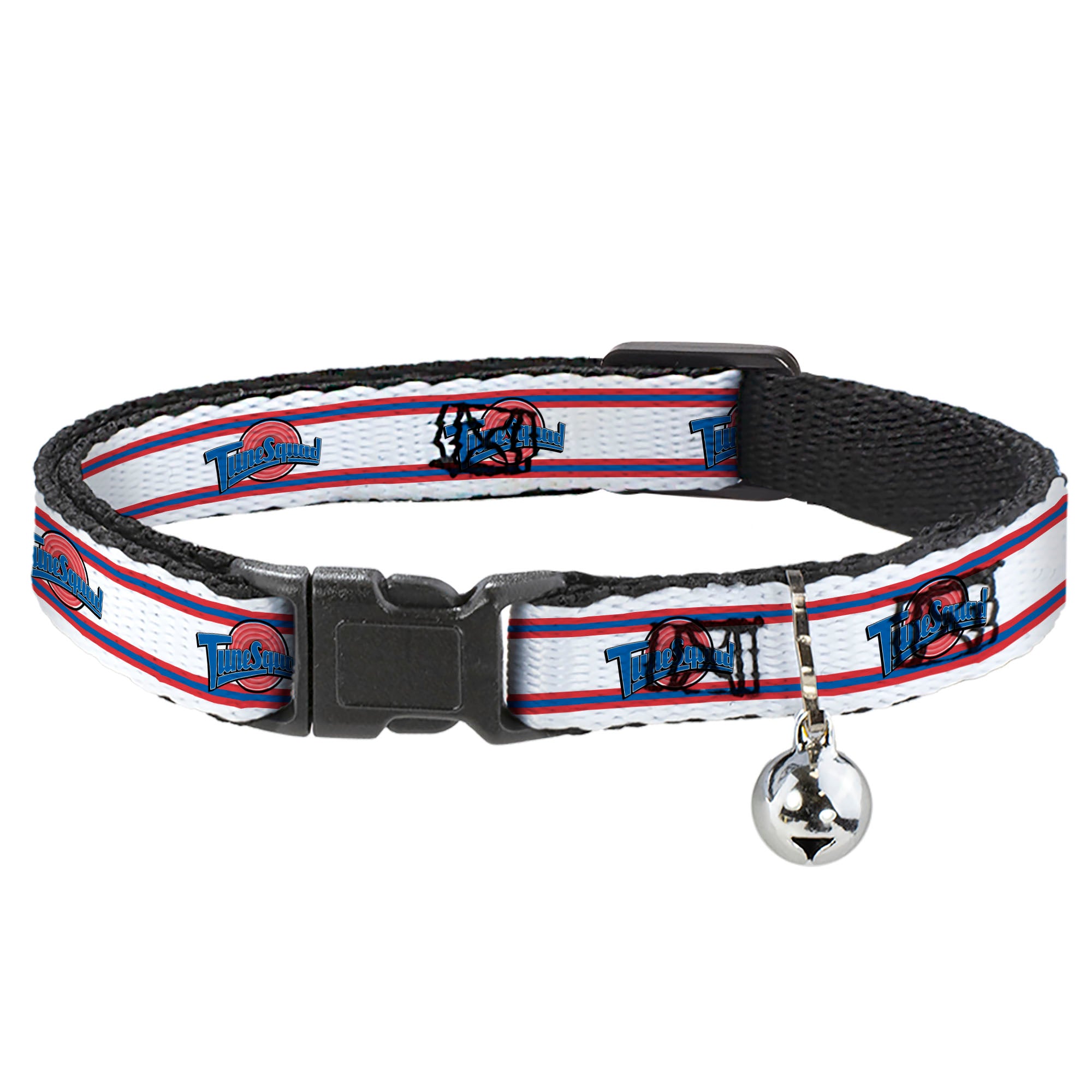 Cat Collar Breakaway with Bell - Space Jam TUNE SQUAD Logo Stripe White Red Blue - NARROW Fits 8.5-12" Breakaway Cat Collars Looney Tunes