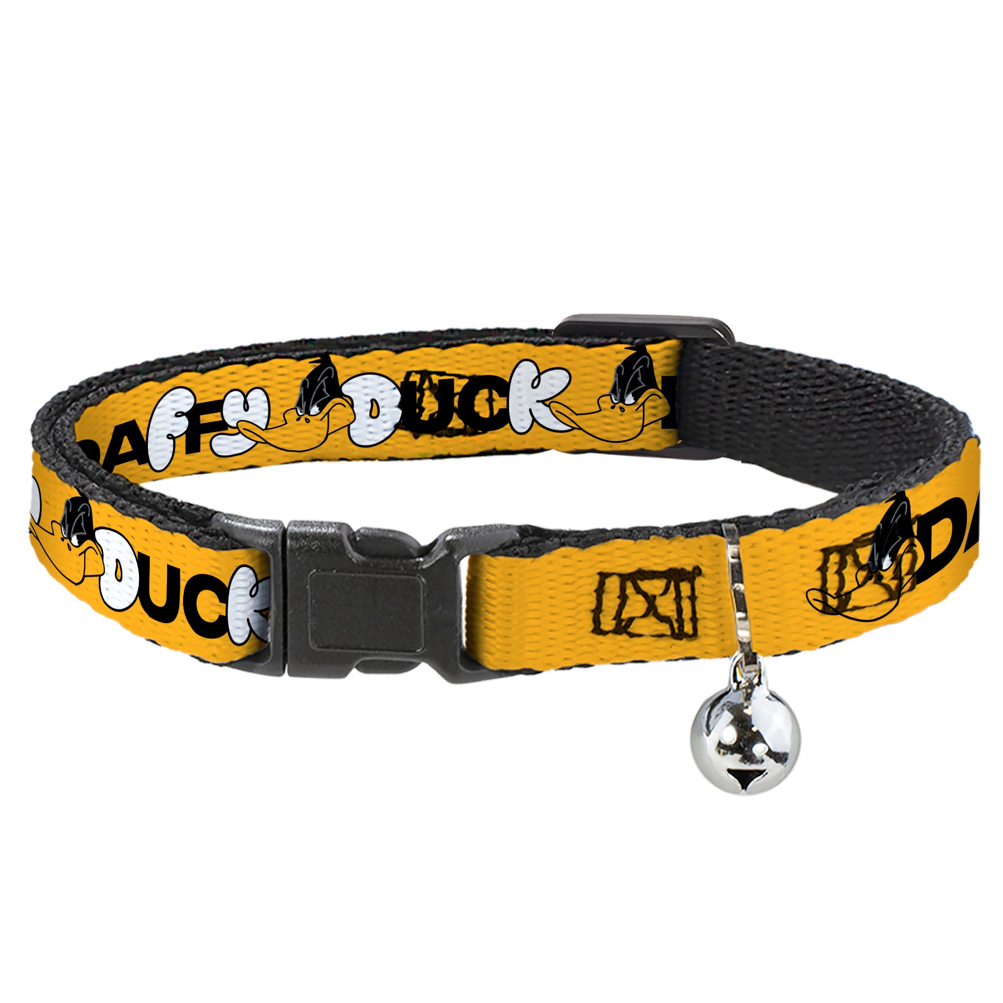 Breakaway Cat Collar with Bell - DAFFY DUCK Smiling Face Text Orange Breakaway Cat Collars Looney Tunes