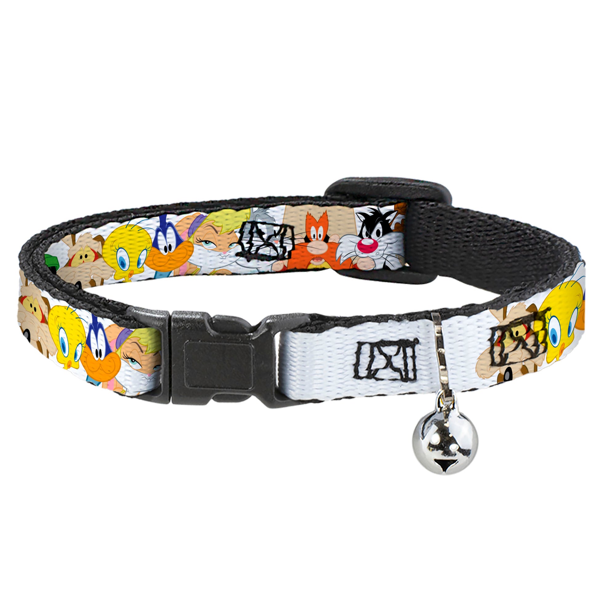Breakaway Cat Collar with Bell - Looney Tunes Nine Character Faces White Breakaway Cat Collars Looney Tunes