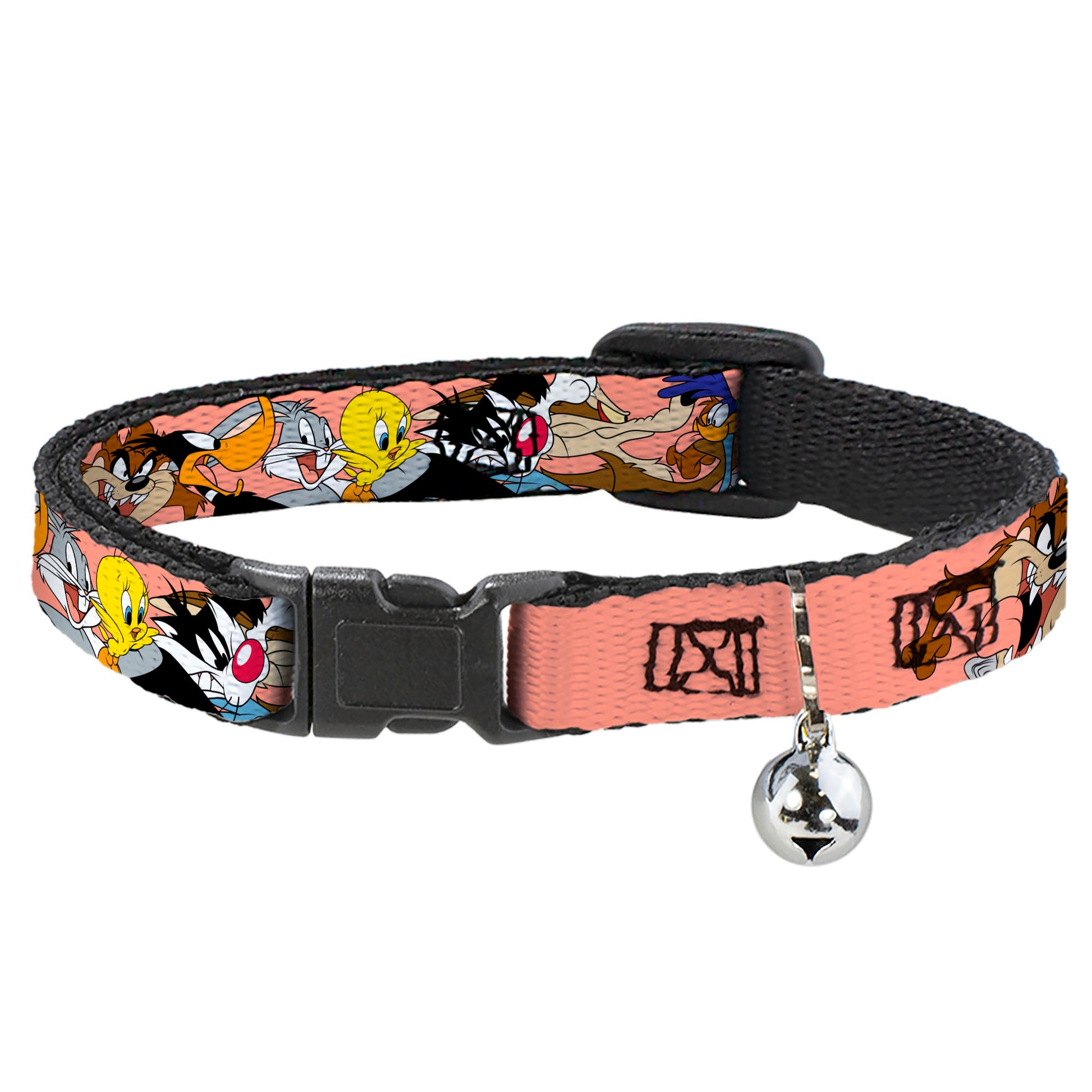 Breakaway Cat Collar with Bell - Looney Tunes Seven Character Poses Stacked Peach Breakaway Cat Collars Looney Tunes