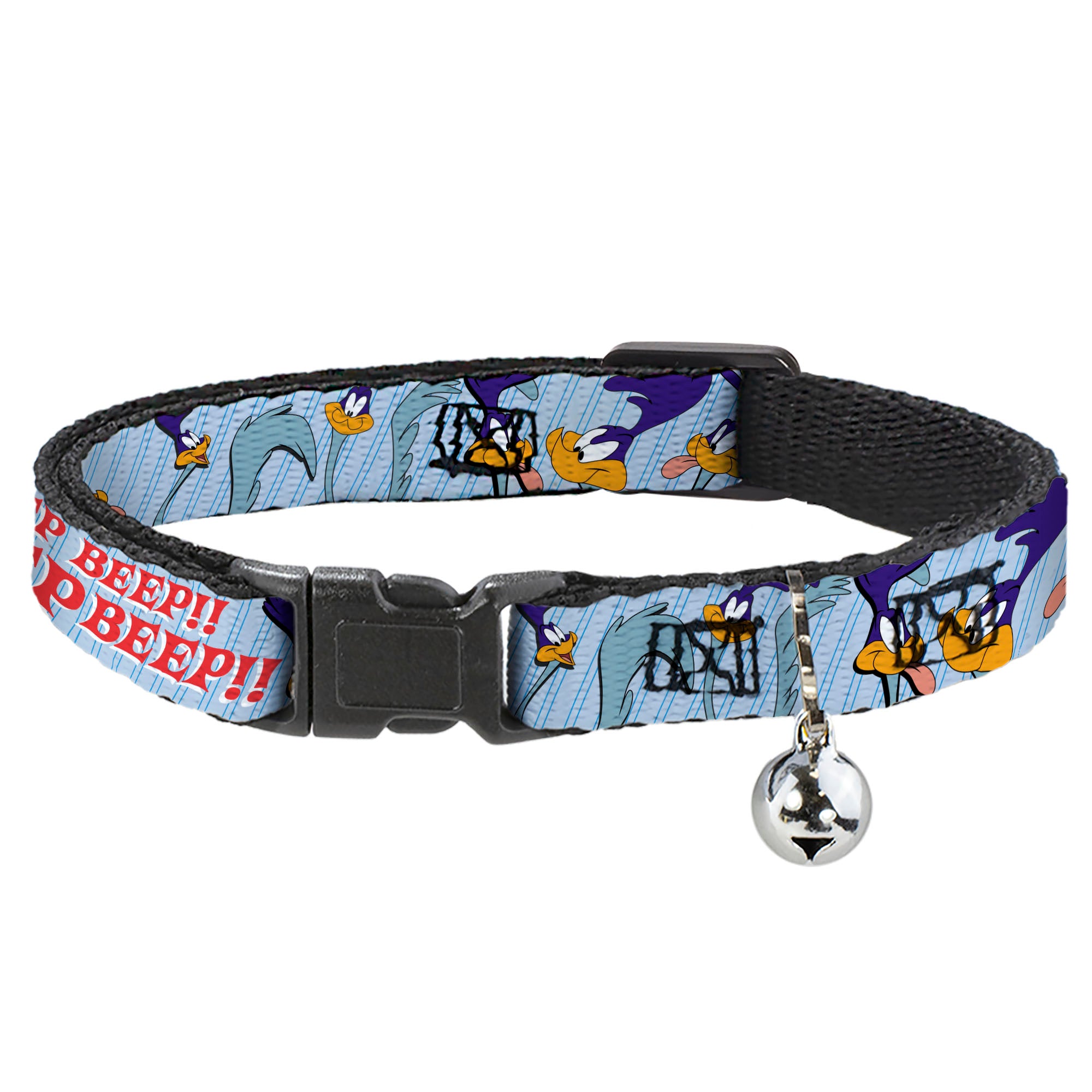 Breakaway Cat Collar with Bell - MEEP MEEP!! w/Road Runner Poses Baby Blue Breakaway Cat Collars Looney Tunes