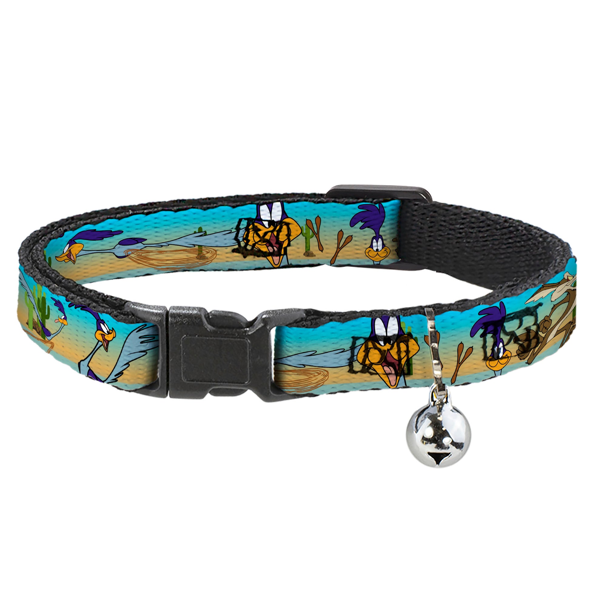 Breakaway Cat Collar with Bell - Road Runner/Wile E. Coyote Scene1 Brown Fade Breakaway Cat Collars Looney Tunes