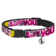 Cat Collar Breakaway - Tweety Bird I LOVE YOU Pink Black Breakaway Cat Collars Looney Tunes
