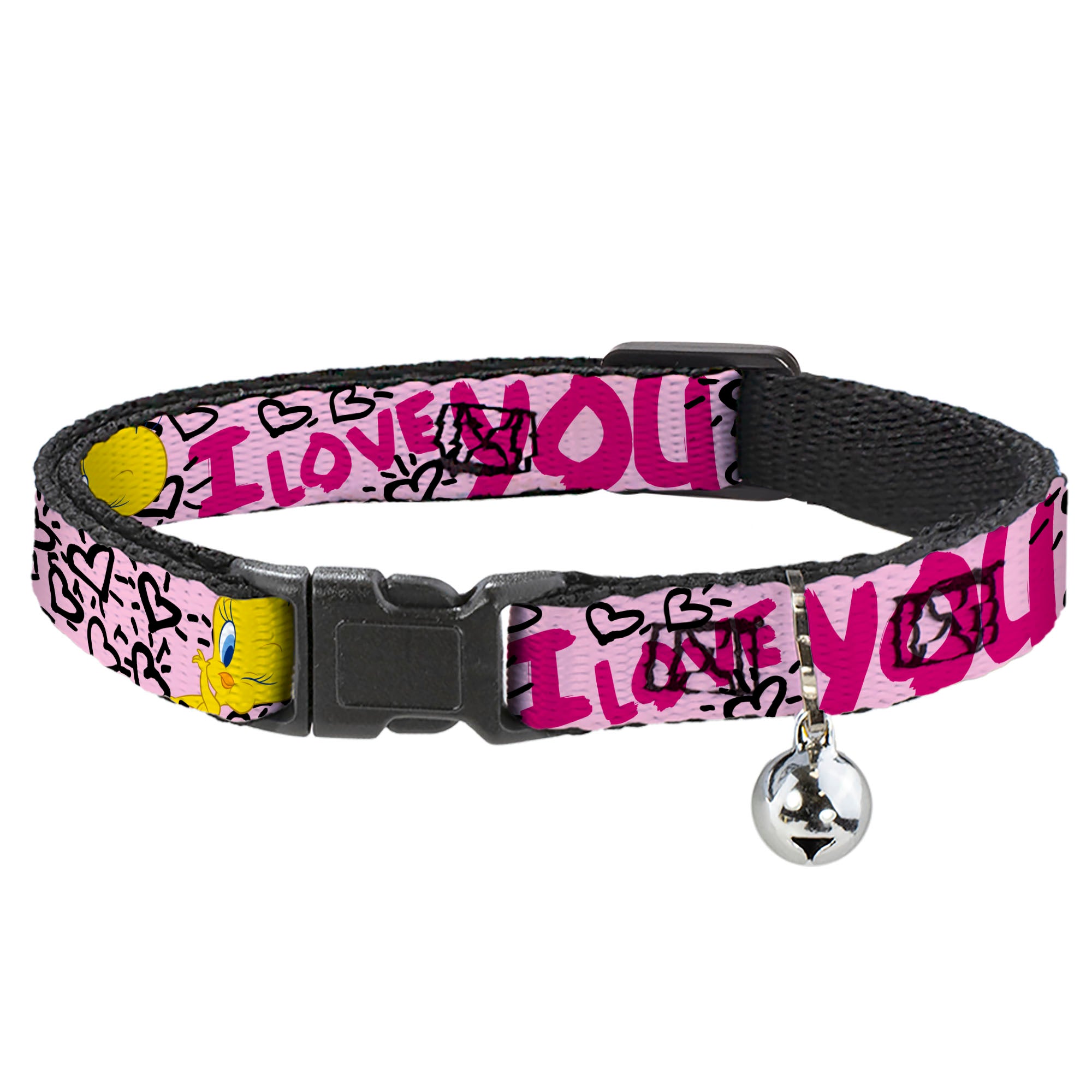 Cat Collar Breakaway - Tweety Bird I LOVE YOU Pink Black Breakaway Cat Collars Looney Tunes