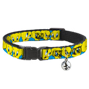 Cat Collar Breakaway - Tweety Bird CLOSE-UP Expressions Baby Blue Breakaway Cat Collars Looney Tunes