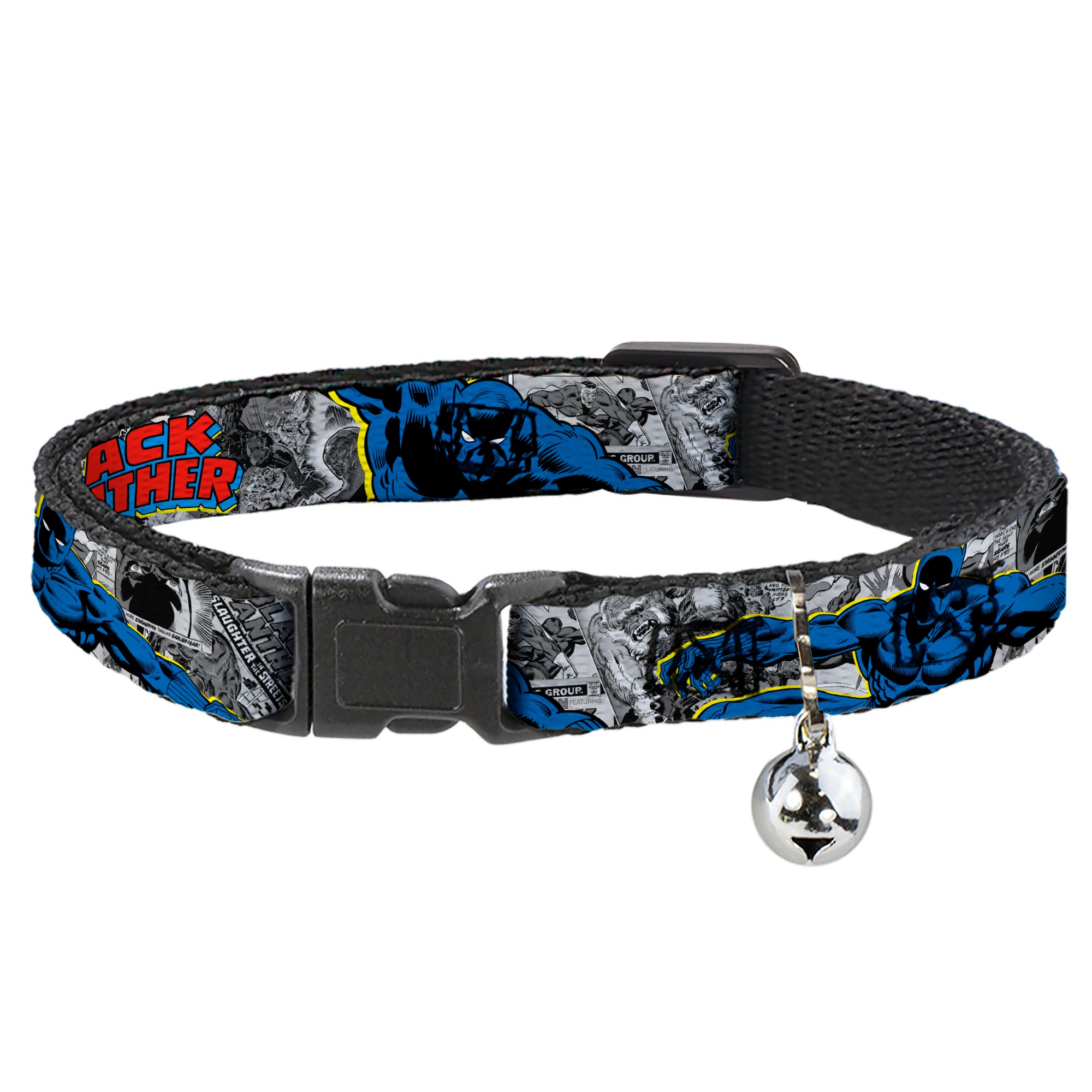 Cat Collar Breakaway - BLACK PANTHER Action Poses Stacked Comics Grays Yellow Blue Red Breakaway Cat Collars Marvel Comics