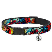 MARVEL COMICS Cat Collar Breakaway - 4-Superhero Action Poses Comic Scenes White Black Full Color Splatter Breakaway Cat Collars Marvel Comics