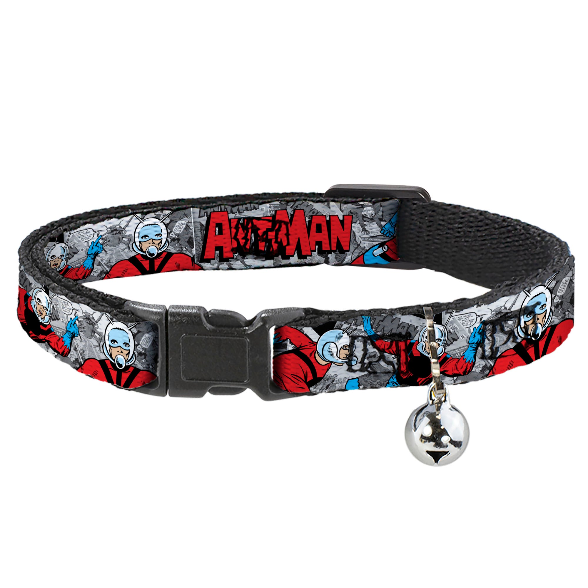 MARVEL COMICS Cat Collar Breakaway - Classic ANT-MAN 3-Poses Comic Stacked Grays Black Red Breakaway Cat Collars Marvel Comics
