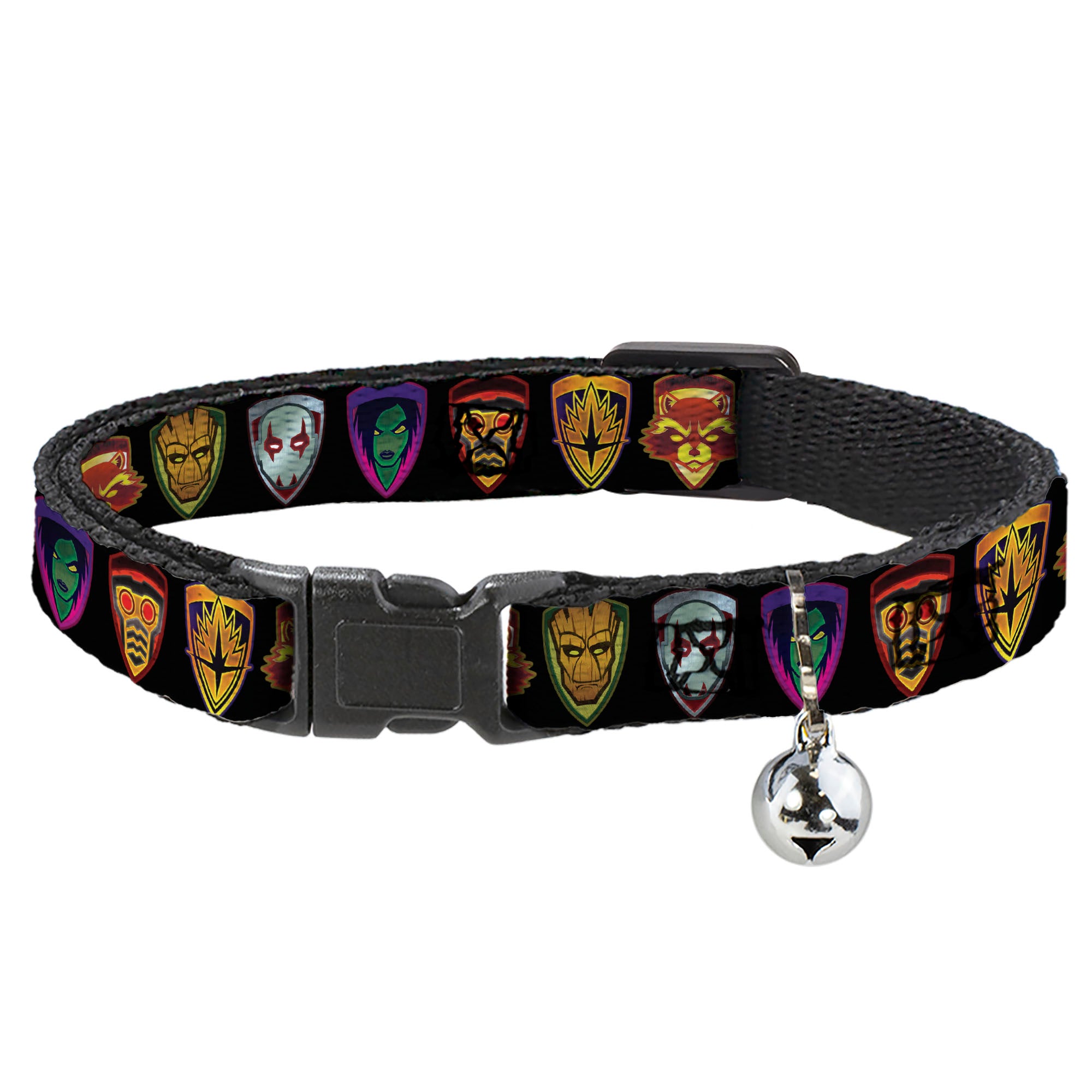 GUARDIANS OF THE GALAXY - EVERGREEN Cat Collar Breakaway - Guardians of the Galaxy Badge 5-Character Icons Black Multi Color Breakaway Cat Collars Marvel Comics