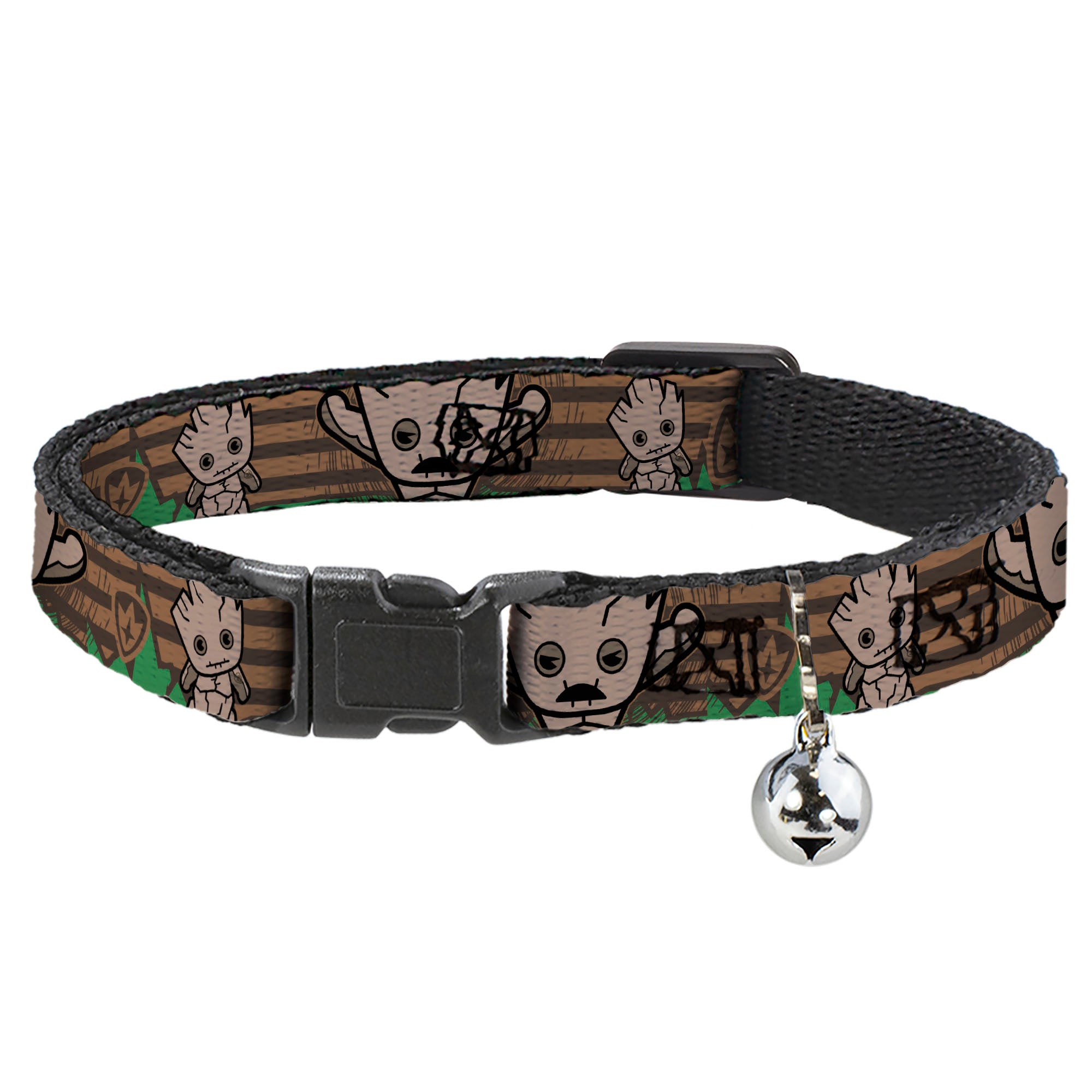 MARVEL UNIVERSE Cat Collar Breakaway - Kawaii Groot 2-Poses Guardians Badge Browns Green Breakaway Cat Collars Marvel Comics