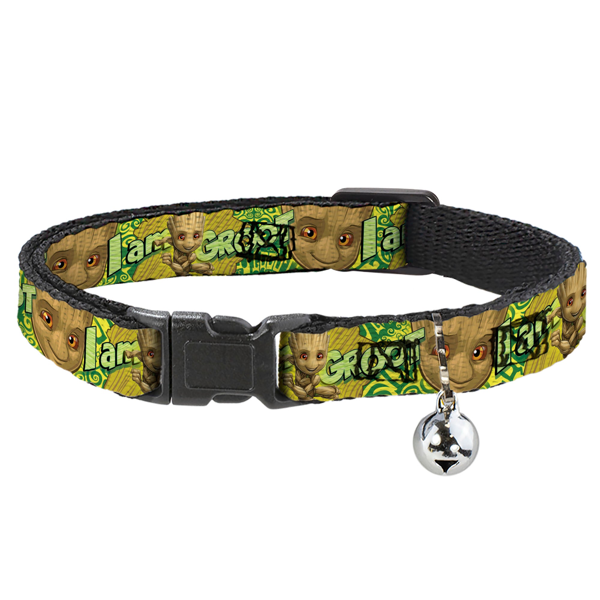 GUARDIANS OF THE GALAXY - EVERGREEN Cat Collar Breakaway - Baby Groot Pose Face I AM GROOT Browns Greens Yellows Breakaway Cat Collars Marvel Comics