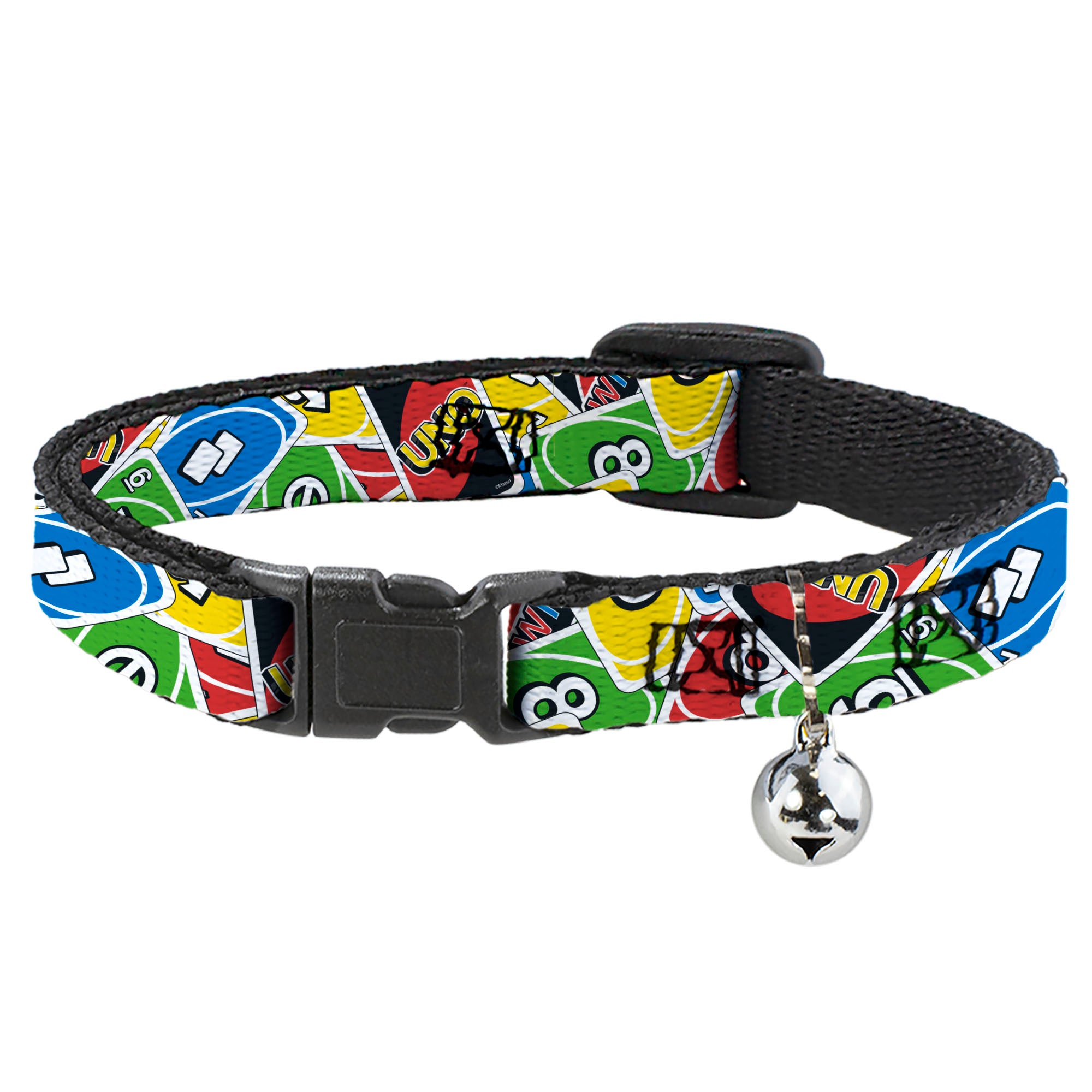 Breakaway Cat Collar with Bell - UNO Cards Stacked Collage Multi Color Breakaway Cat Collars UNO