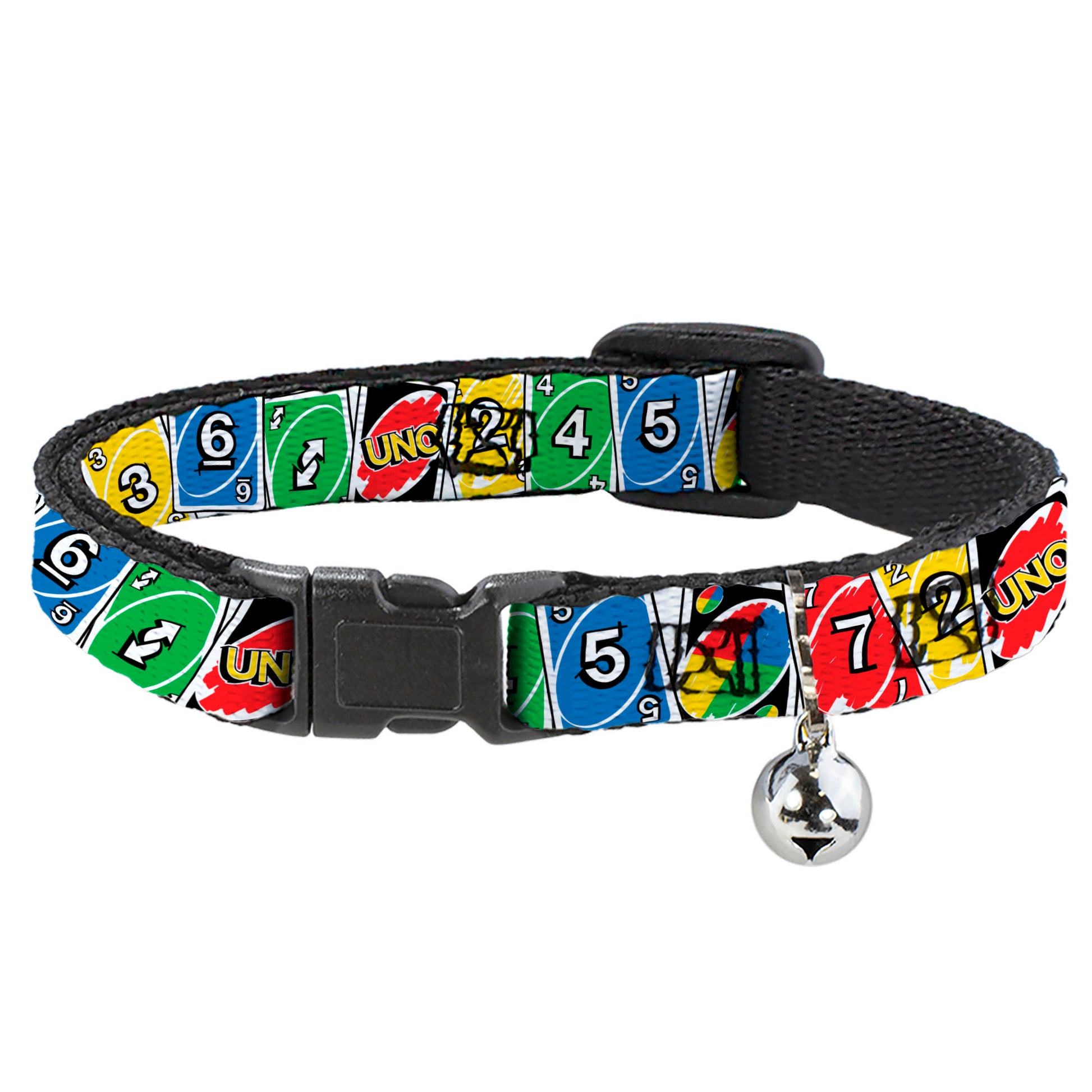 Breakaway Cat Collar with Bell - UNO Cards Lineup Stack Multi Color Breakaway Cat Collars UNO