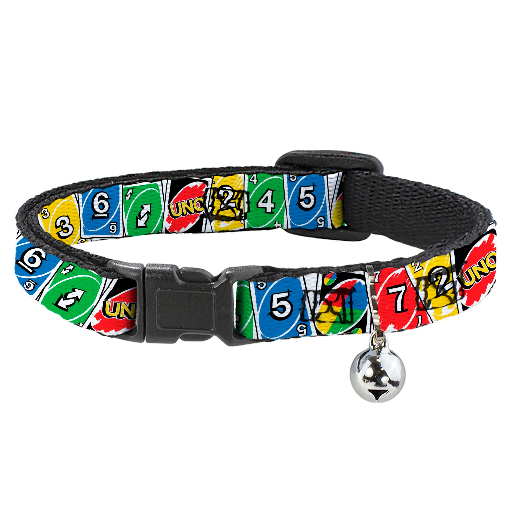 Breakaway Cat Collar with Bell - UNO Cards Lineup Stack Multi Color Breakaway Cat Collars UNO