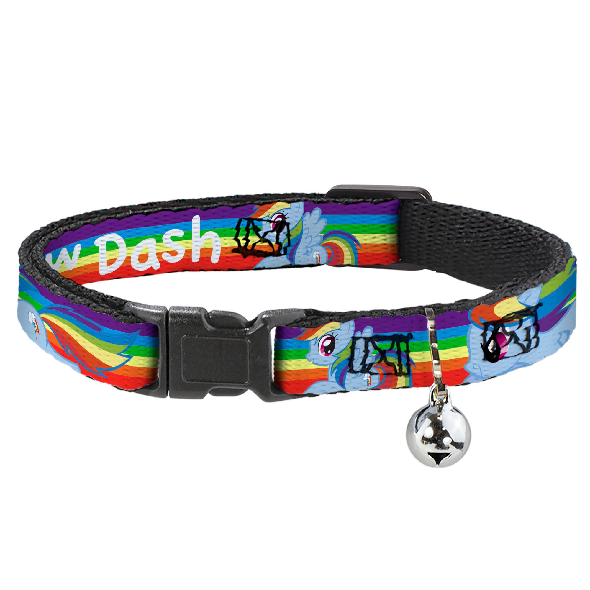 Breakaway Cat Collar with Bell - RAINBOW DASH Text and Poses Rainbow Streak