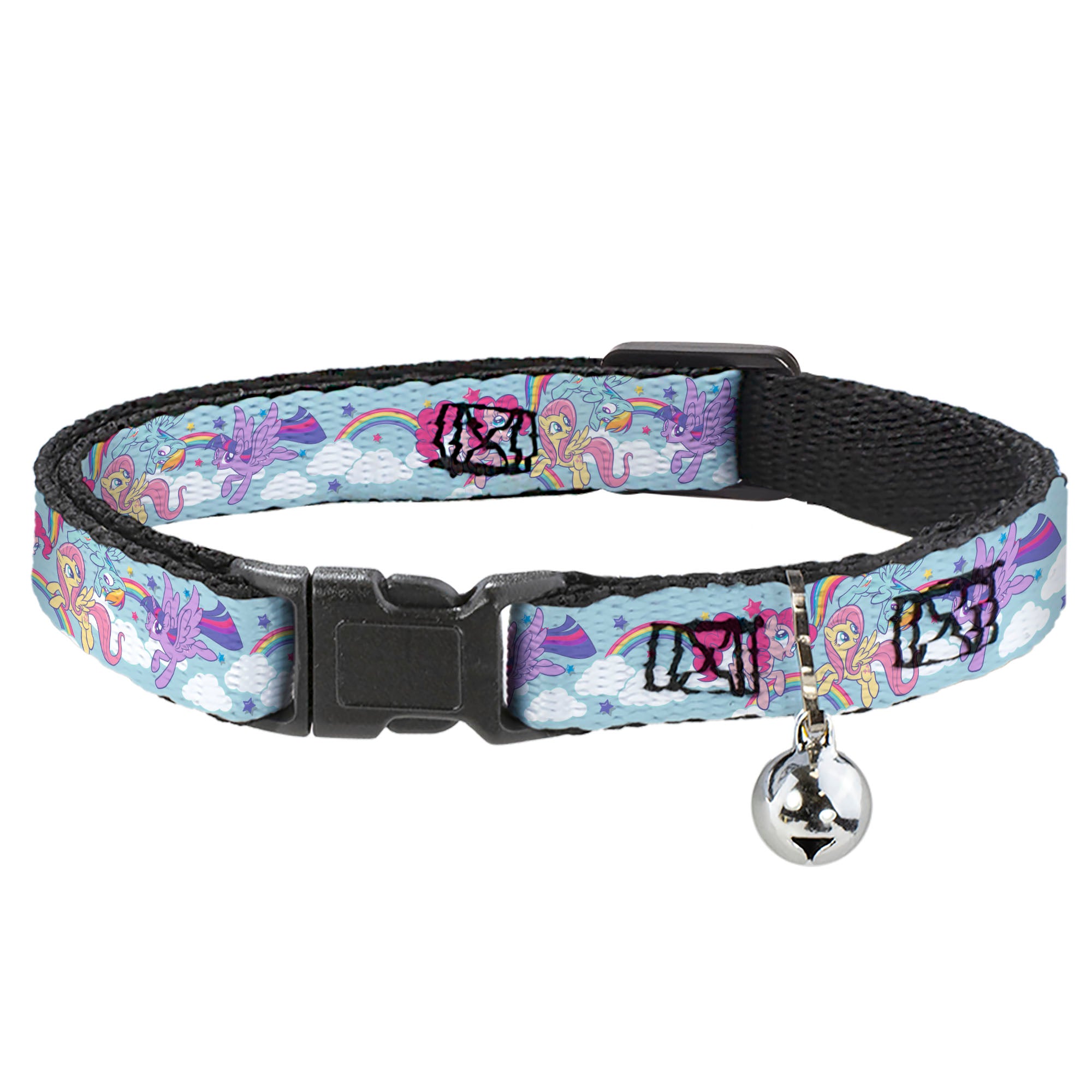 Breakaway Cat Collar with Bell - My Little Pony Four Ponies and Rainbows Multi Pastel