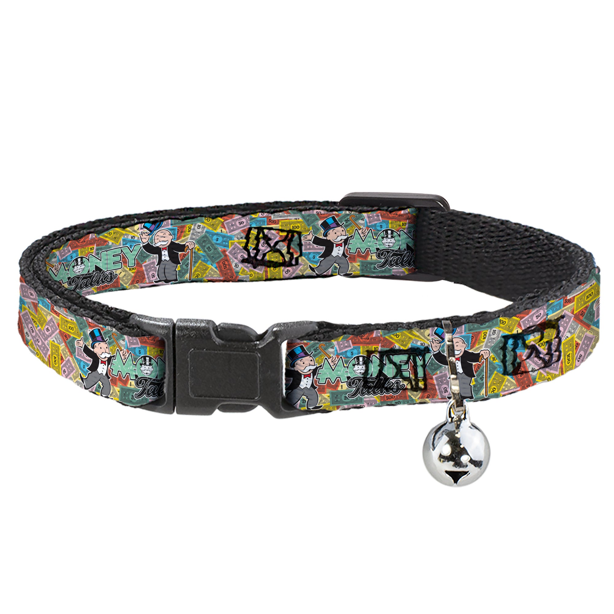 Breakaway Cat Collar with Bell - Mr. Monopoly MONEY TALKS Poses Multi Color