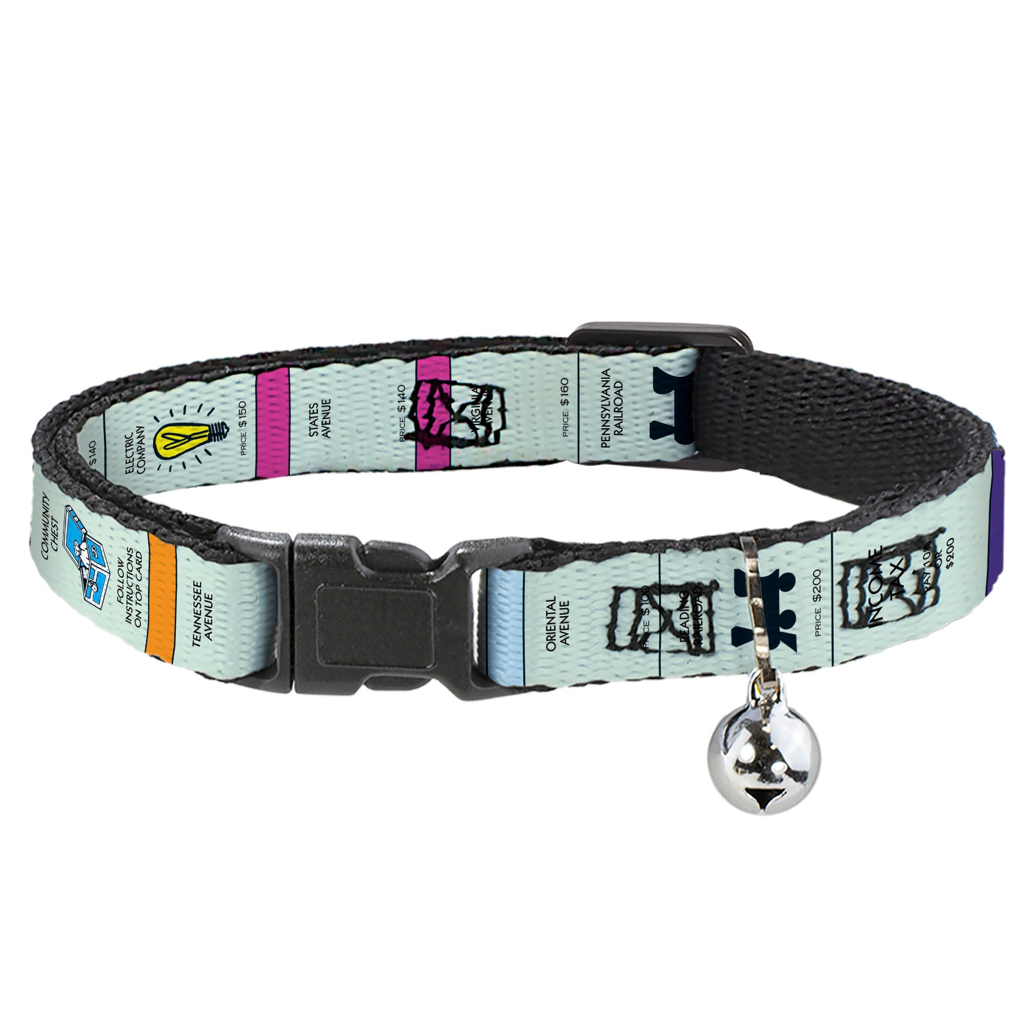 Breakaway Cat Collar with Bell - Monopoly Game Board Spaces