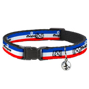 Cat Collar Breakaway with Bell - Chrysler MOPAR Logo Repeat Stripe Blue White Red - NARROW Fits 8.5-12" Breakaway Cat Collars Mopar